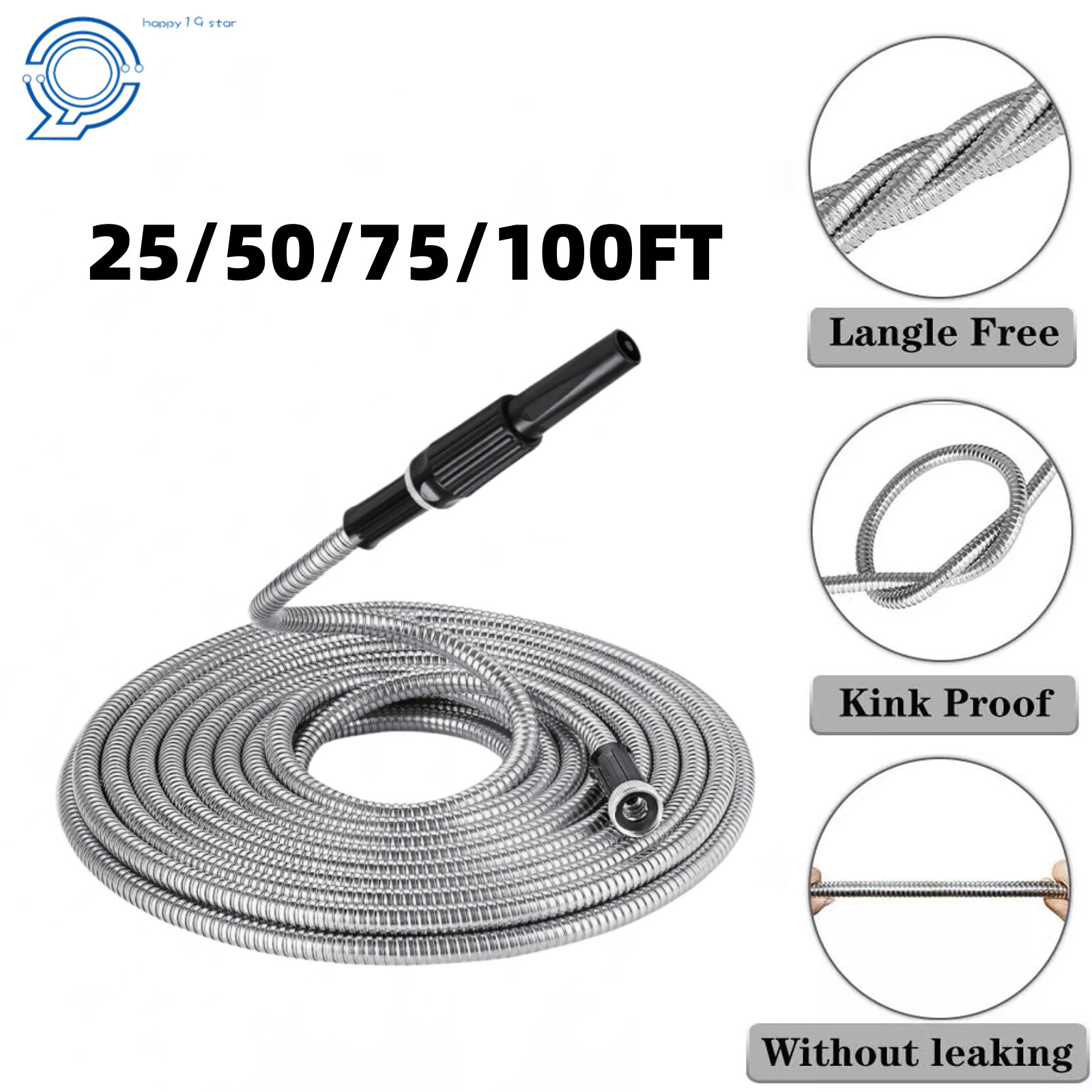 Garden Water Hose Pipe Stainless Steel Metal Flexible Lightweight 25/50/75/100FT