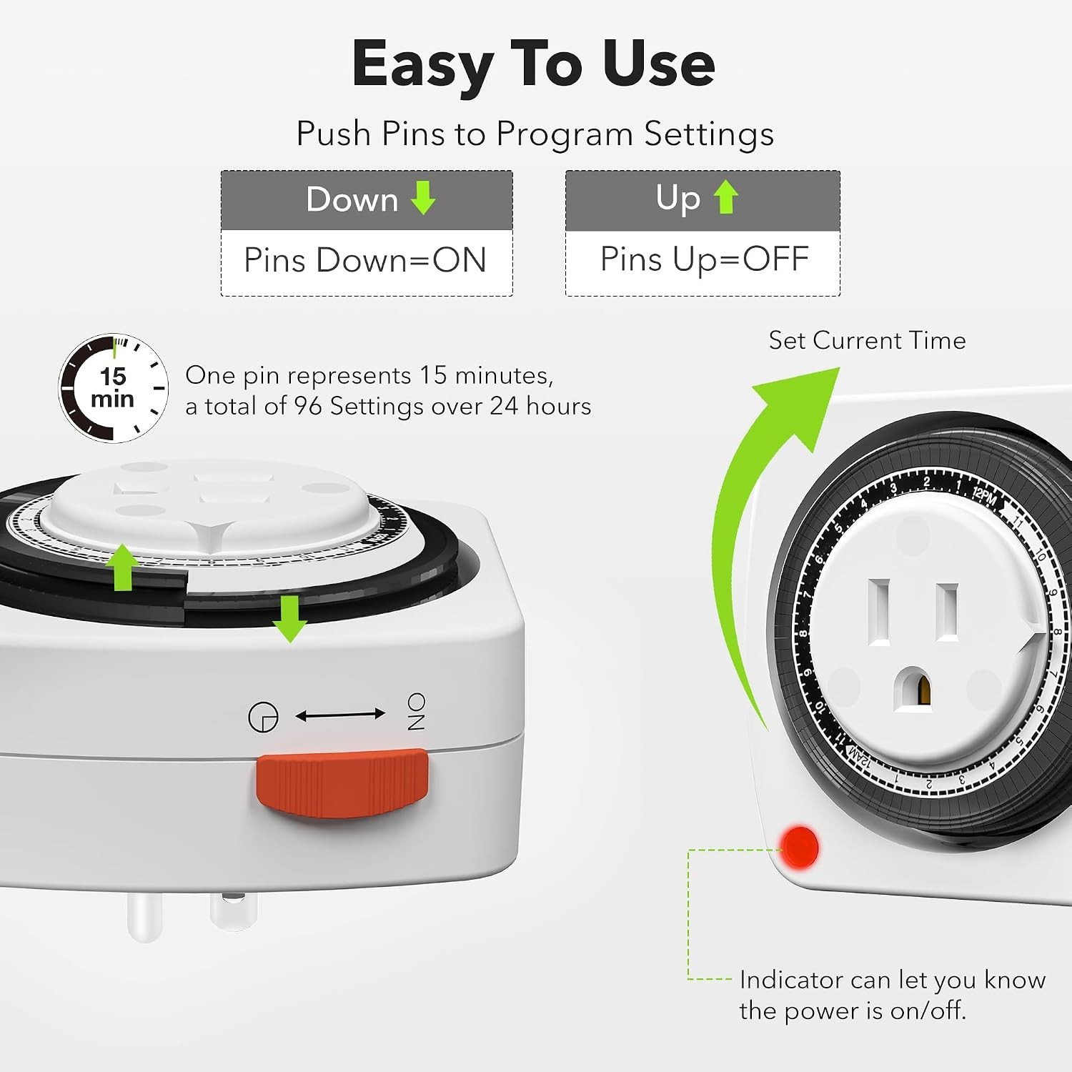 Compact Heavy-Duty Indoor Timer with 3-Prong Plug and 96 Programmable Slots