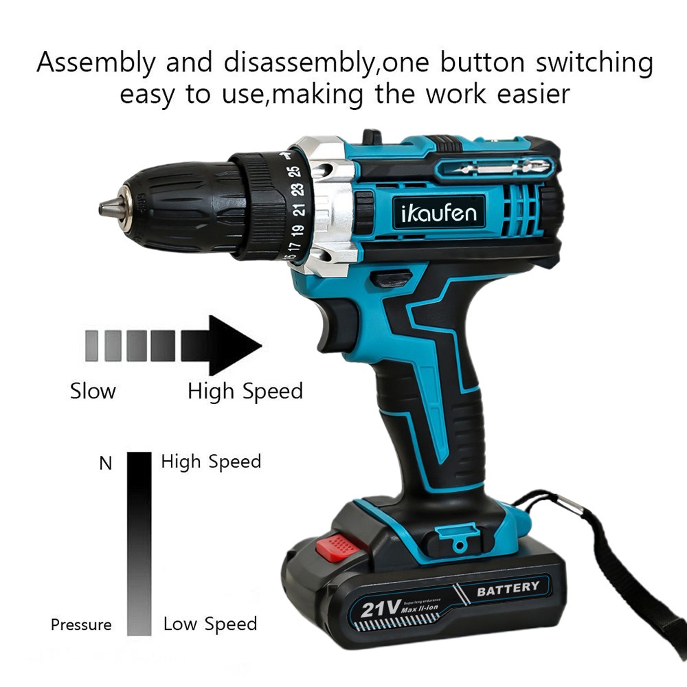 Blue Electric Drill Cordless Screwdriver Set Power Tool with 2 Battery&ChargerB2