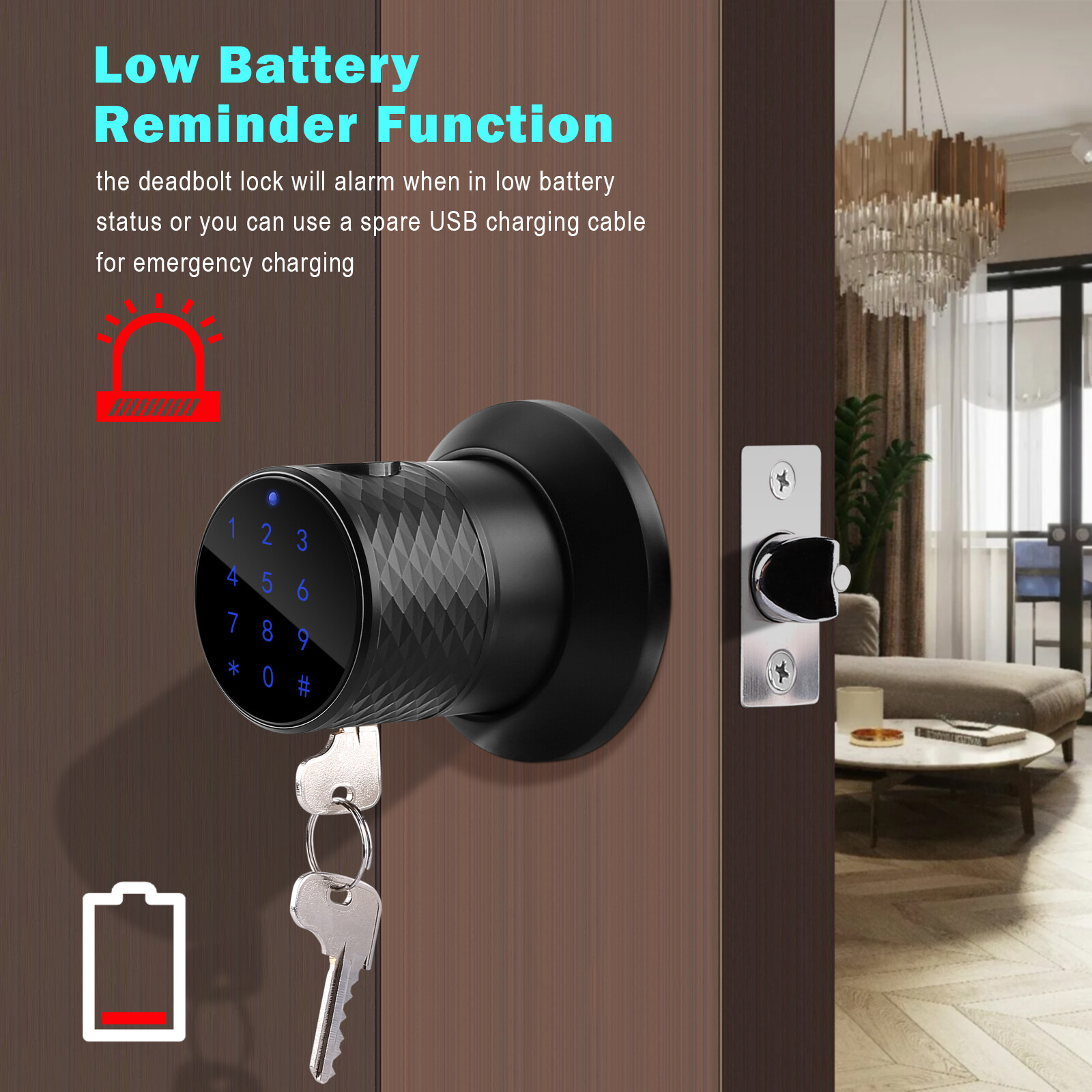 Smart Door Knob Keyless Entry Lock Electronic Touchscreen Deadbolt with Keypad