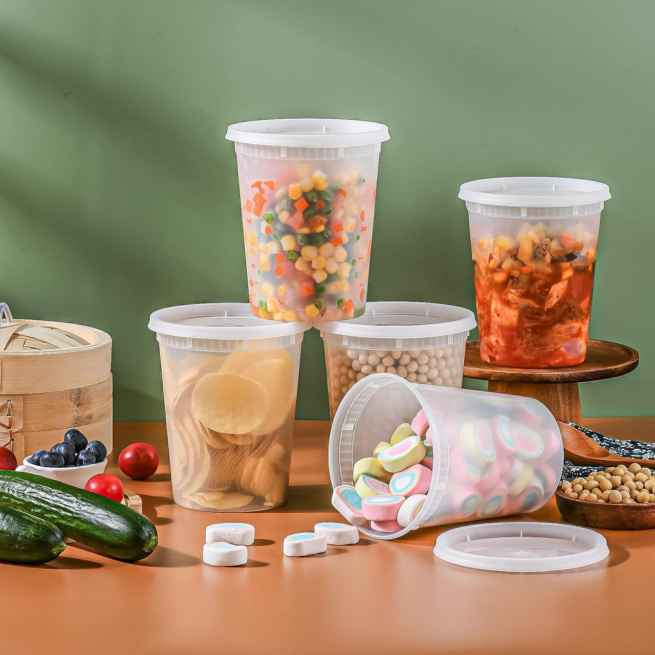 32 oz Heavy Duty Large Round Deli Food/Soup Plastic Containers w/ Lids BPA free