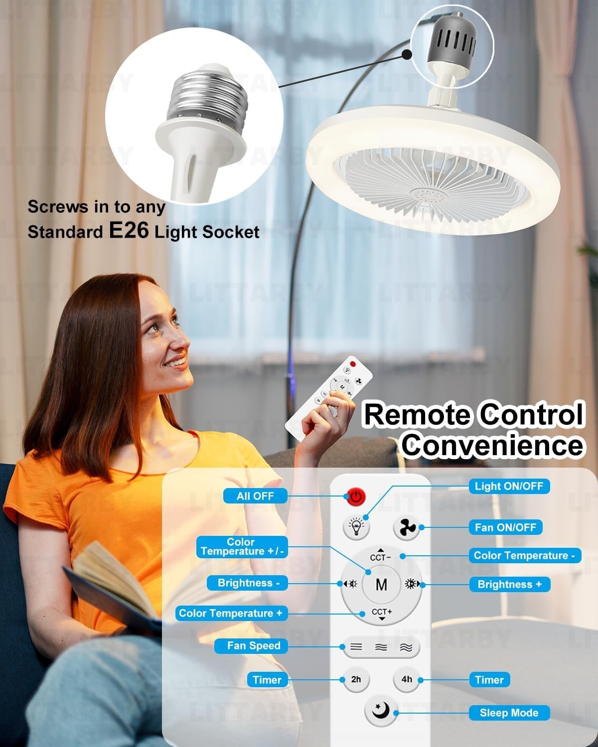 Wireless 10-Inch Ceiling Fan Light with Remote – 3 Color Settings for Any Room