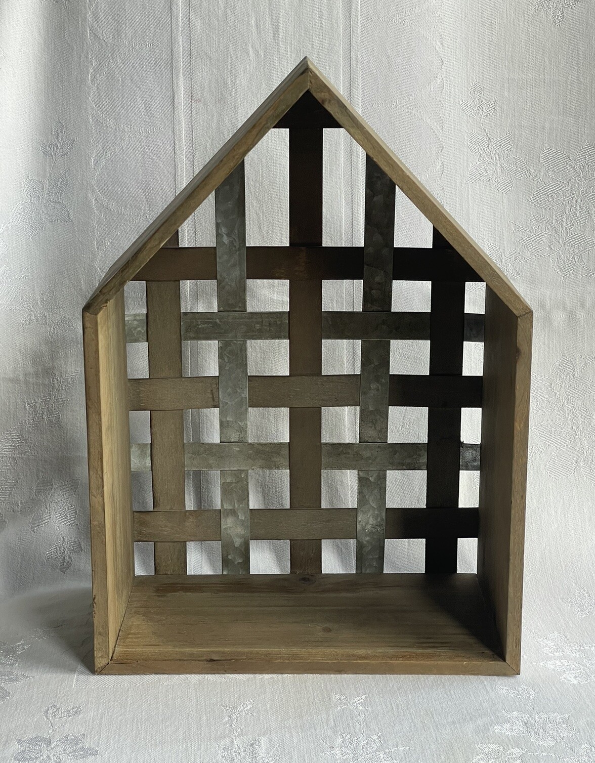 Wood Galvanized Metal Standing Display Shelf Shadow Box Farmhouse Rustic Decor