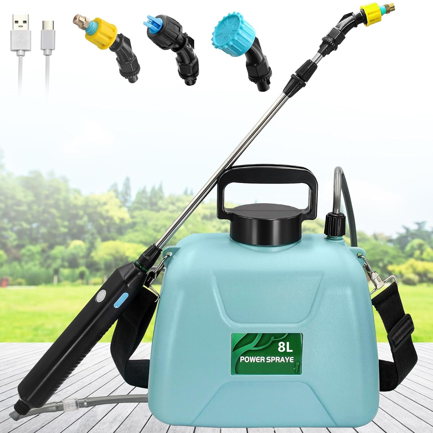 2gal/1.35gal Battery Powered Sprayer Electric Garden Sprayer 3 Mist Nozzles Port