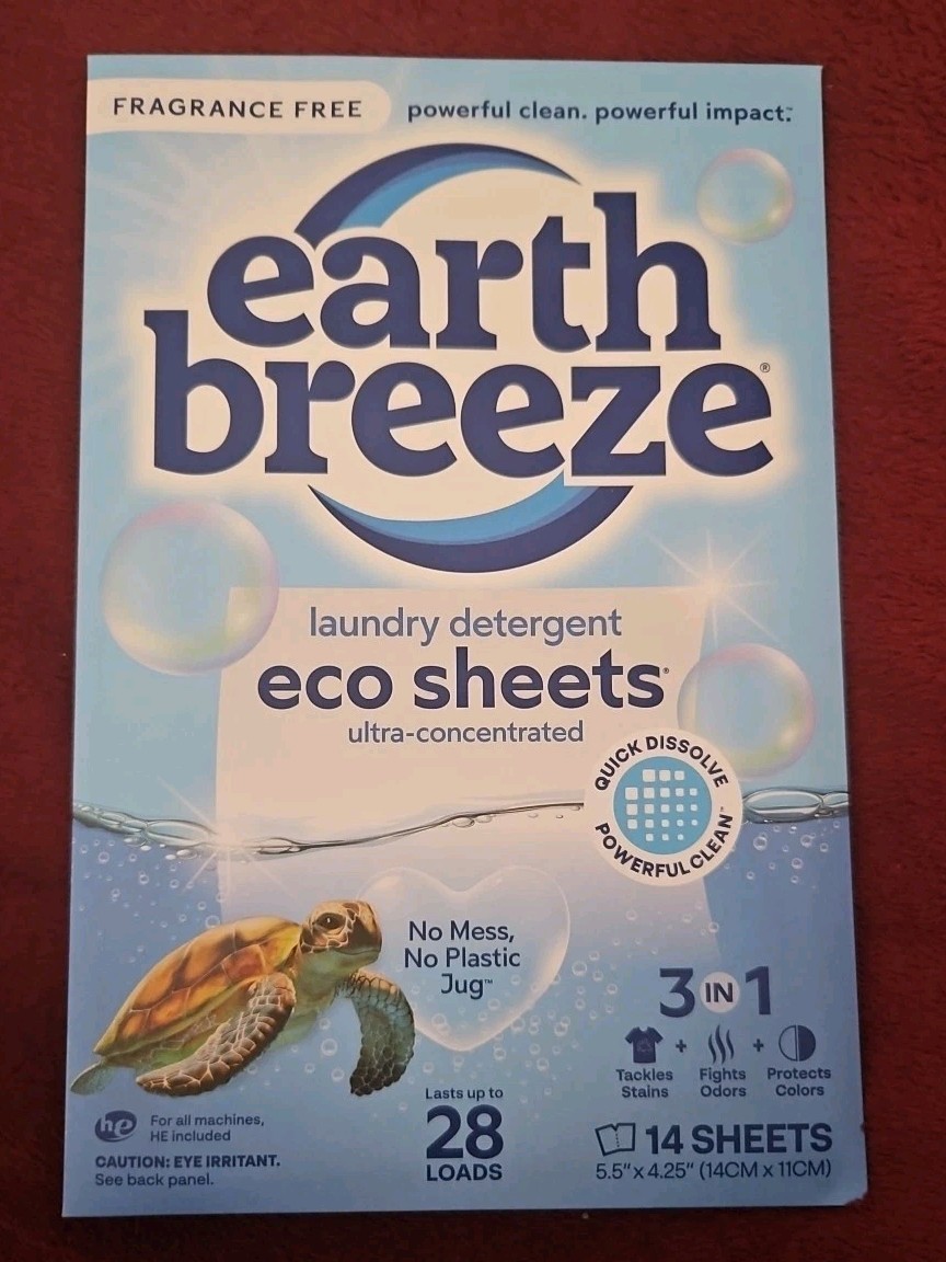 EARTH BREEZE LAUNDRY~10 Pack DETERGENT SHEETS• FRAGRANCE FREE•14 Sheets 28 Load