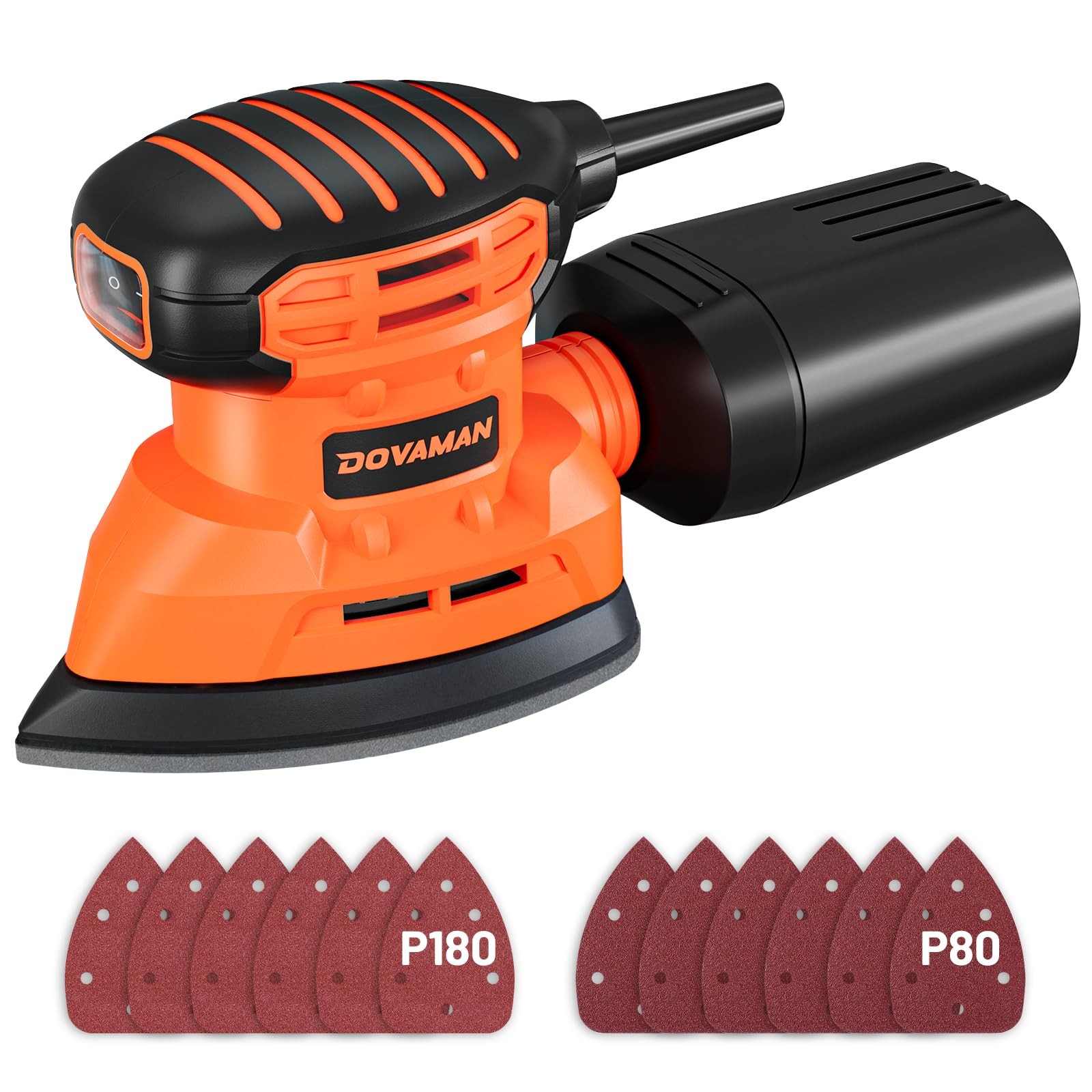 130W Detail Sander, 12000RPM Palm Sander Tool, Dust Collection System, 12PCS