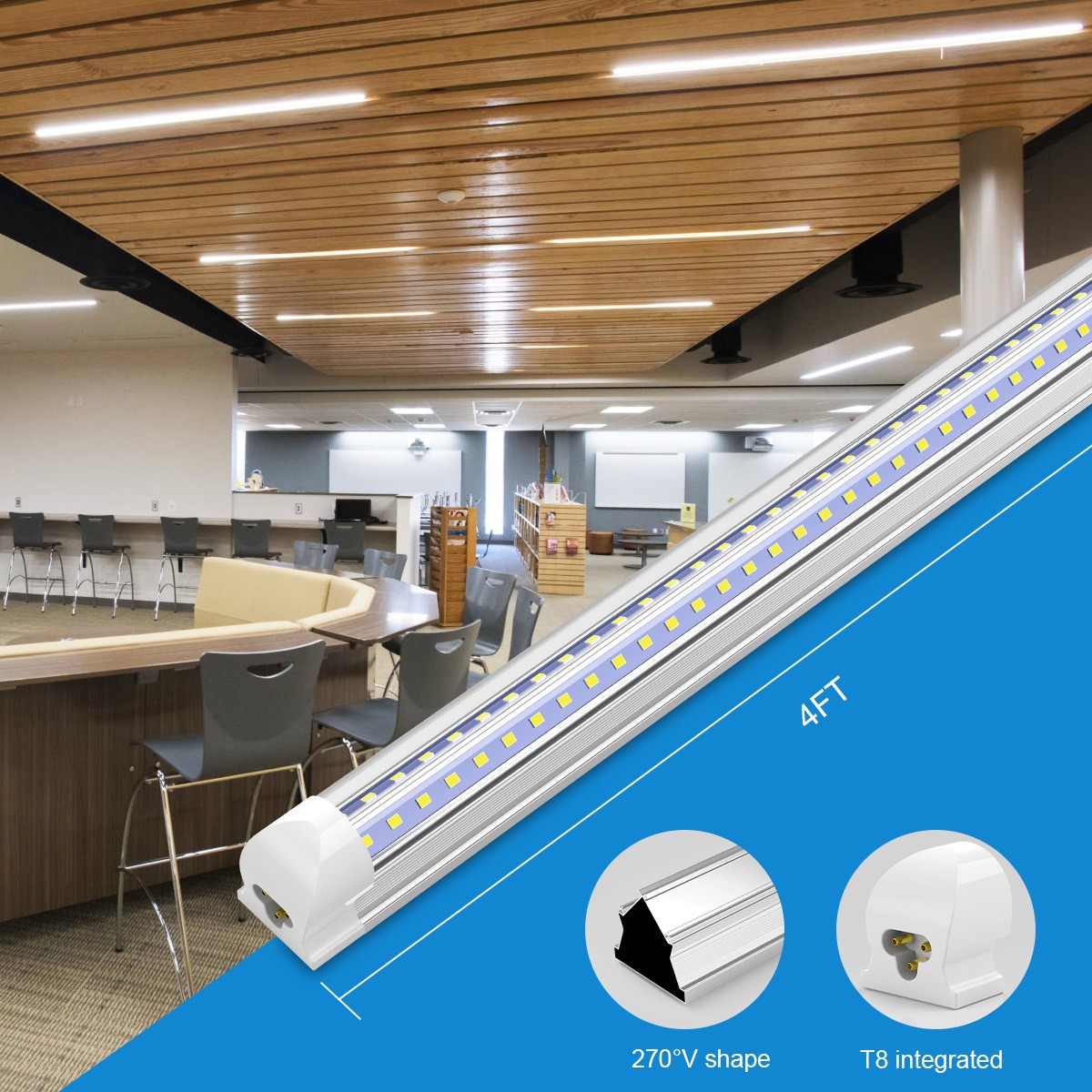 8FT LED Shop Light Fixture T8 2FT 3FT 4FT 5FT 6FT 6500K LED Tube Light Bulbs