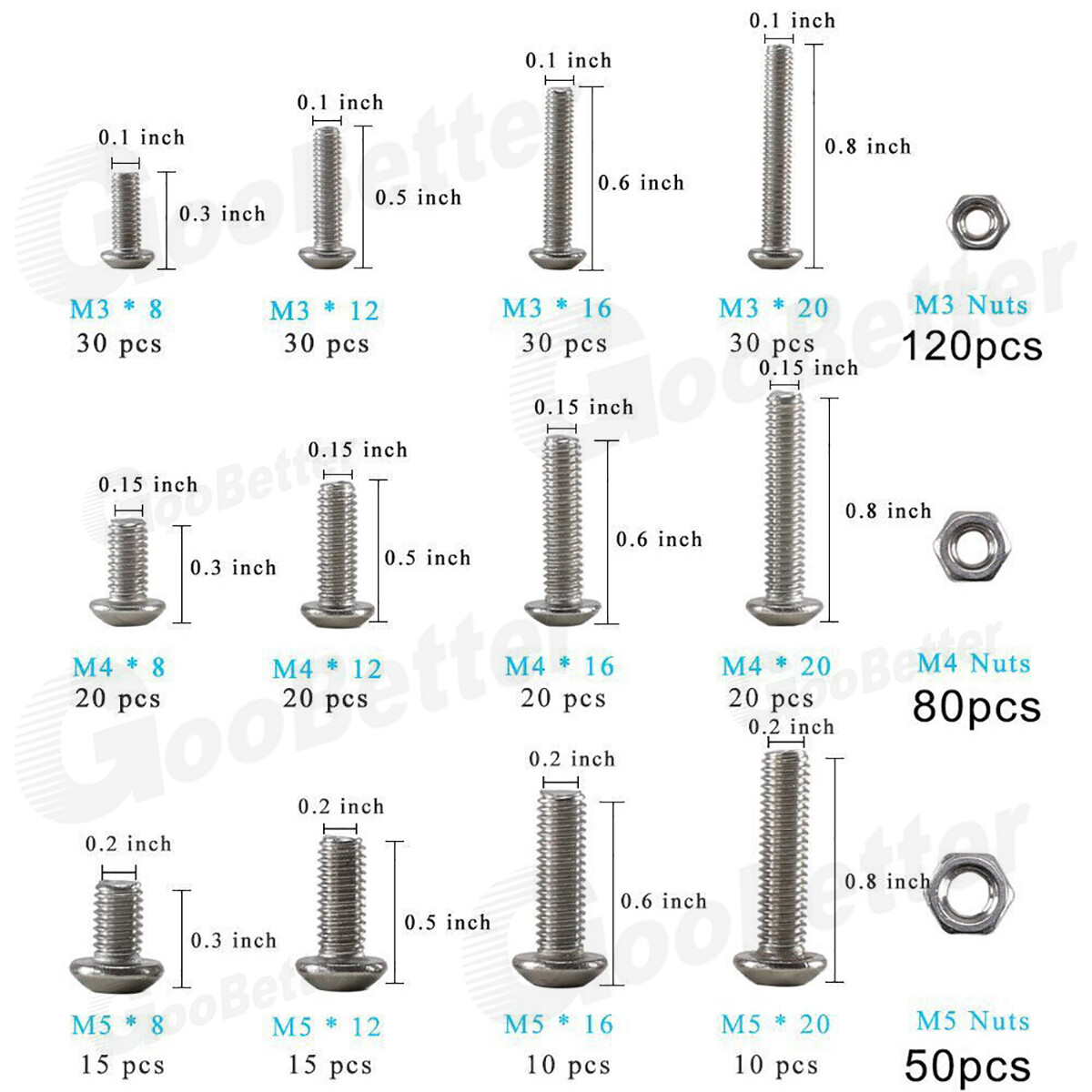 Button Head /Flat/Socket Cap Screws Allen Bolts Hex Drive Stainless With Nuts