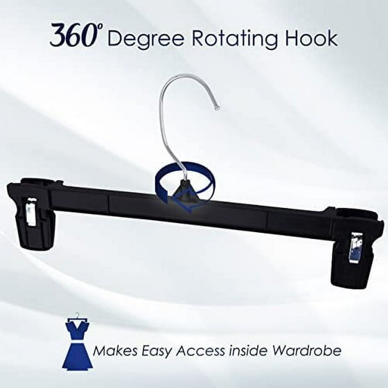 Hanger Central 25 Pack Black Plastic Pants Hangers with Extra Long Clips 12 inch