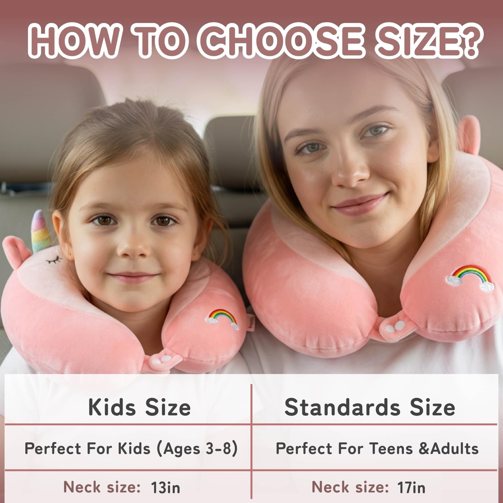 Unicorn Travel Neck Pillow 17″ Memory Foam for Teens & Adults – 360° Head