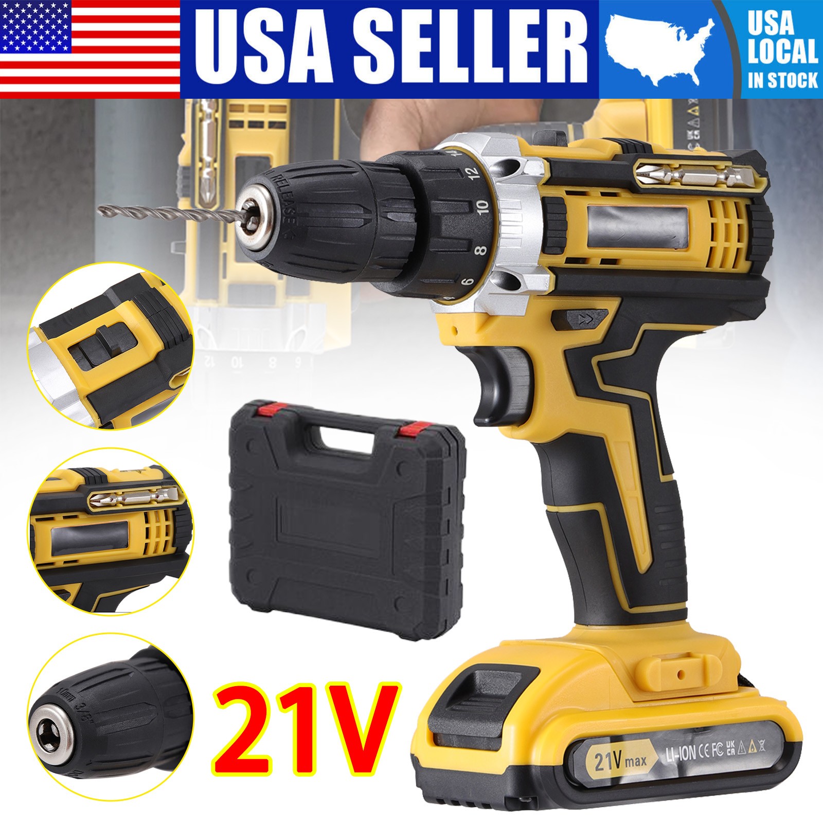 21-Volt Drill 2 Speed Electric Cordless Drill / Driver with Bits Set & Battery