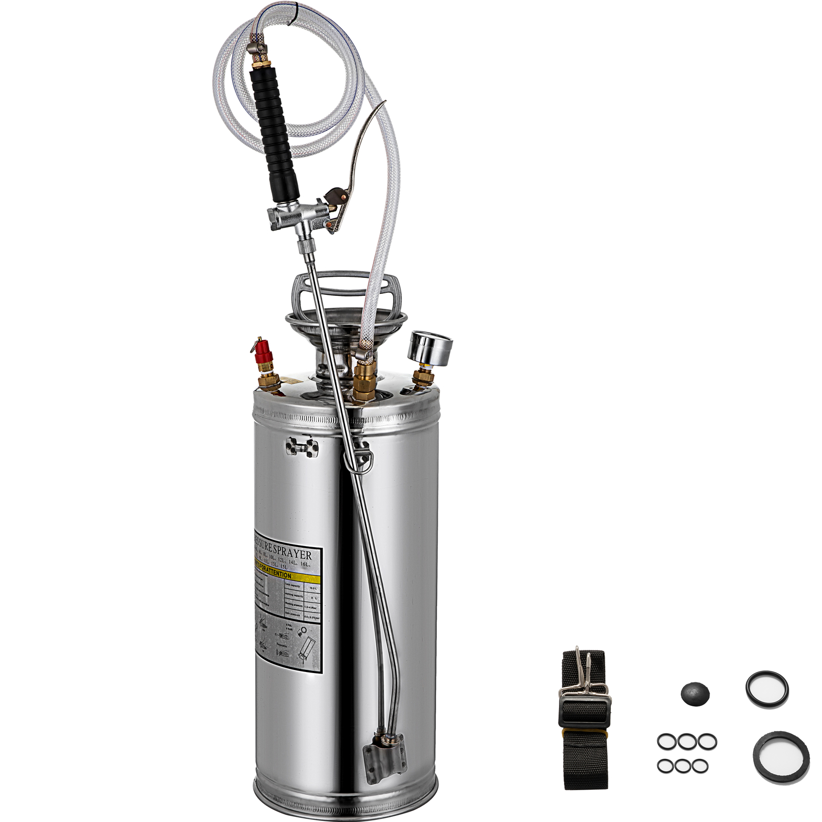 VEVOR 2 Gallon Stainless Steel Sprayer w/3′ Hose Ground Clean and Sanitizin