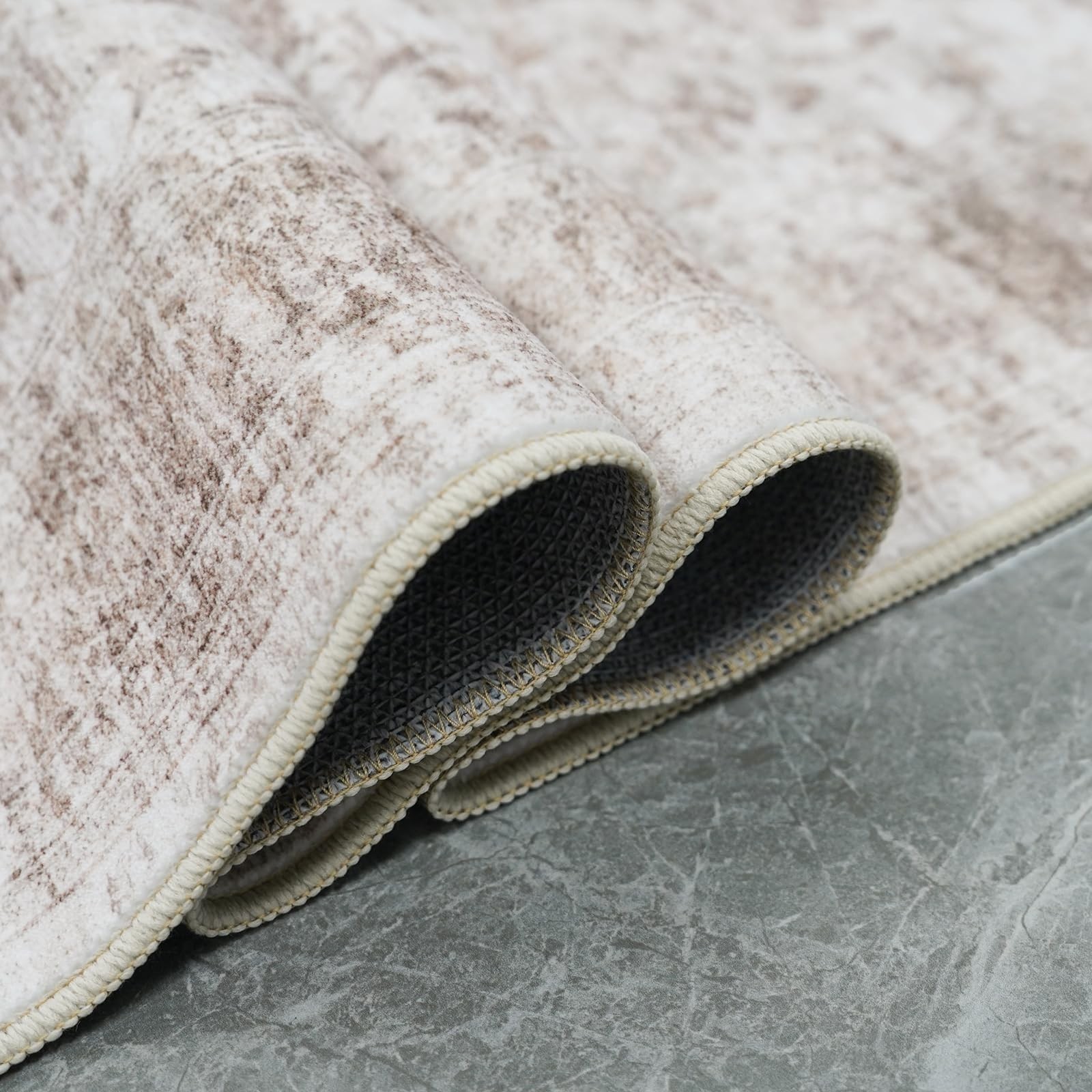 Machine Washable Area Rug 12×15 Non Slip Rubber Backing Beige Brown Ultra Large