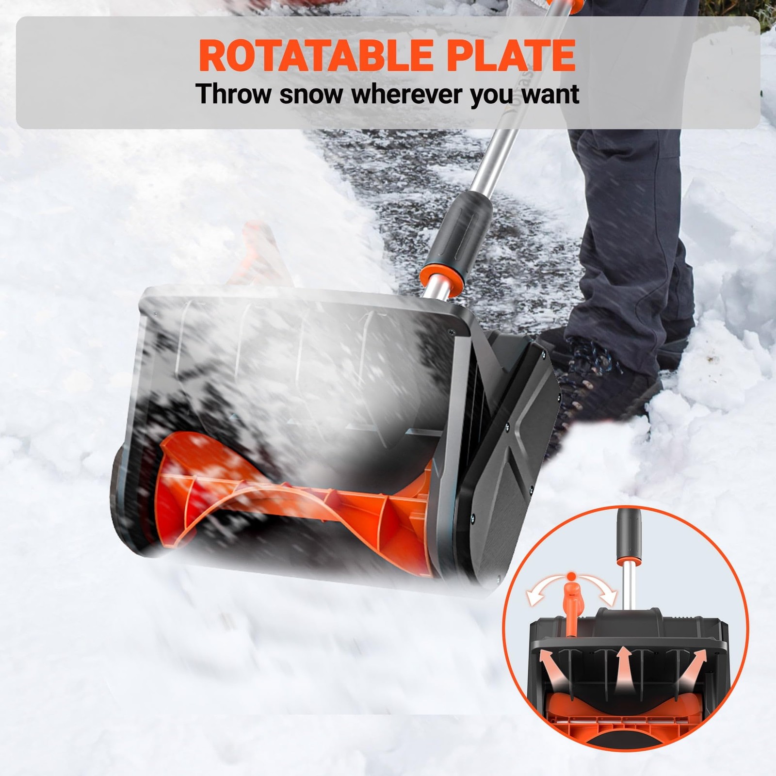 VOLTASK Cordless Snow Shovel, 24V 550W Motor, 13-Inch Clearing Width, Adjustable
