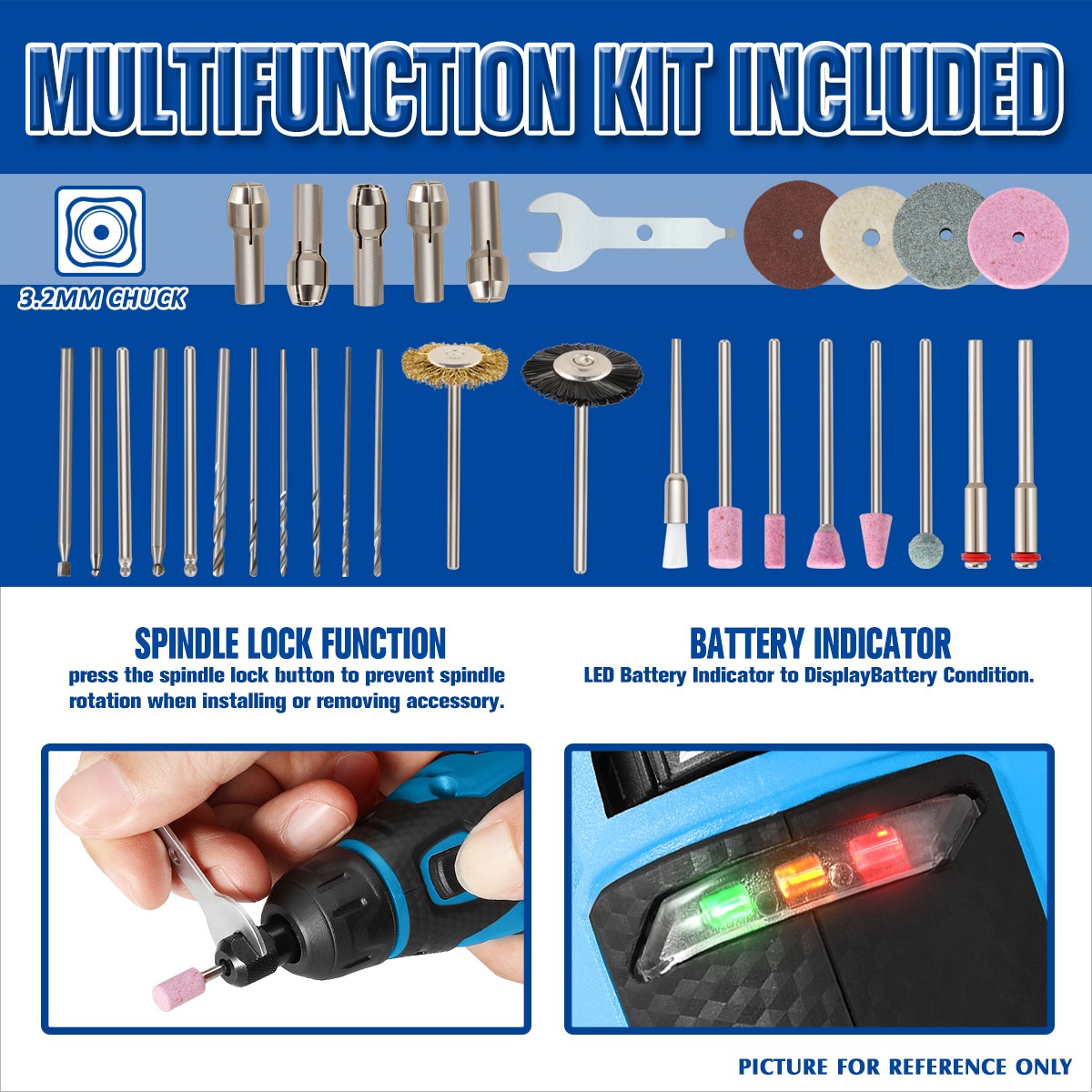 DNA Motoring 12V Electric Mini Grinder Set Grinding Polishing Drilling Tool Blue