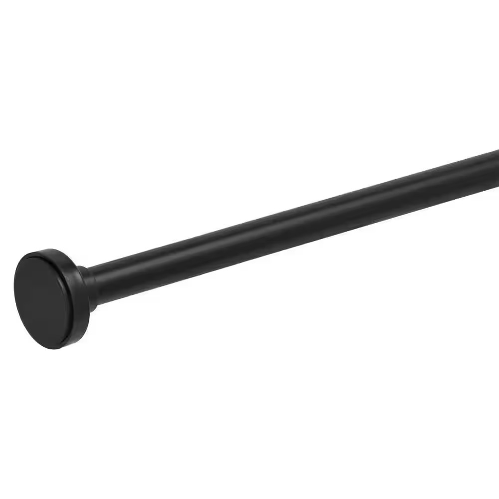 28 In. – 46 In. Tension 3/4 in Single Curtain Rod Kit in Matte Black with Flat F