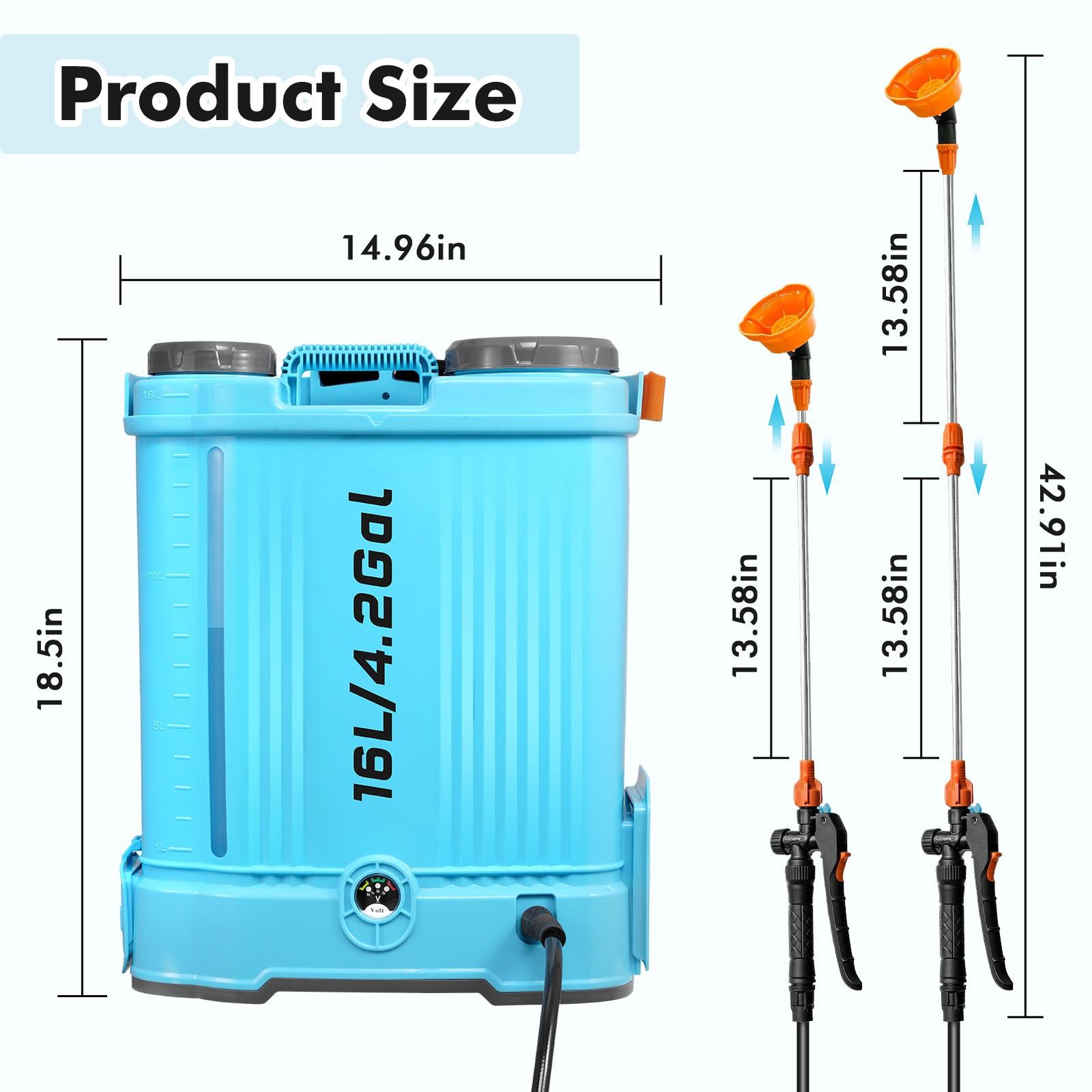 4.2 Gallon Battery Powered Backpack Sprayer with Battey and 6 Nozzles for Lawn