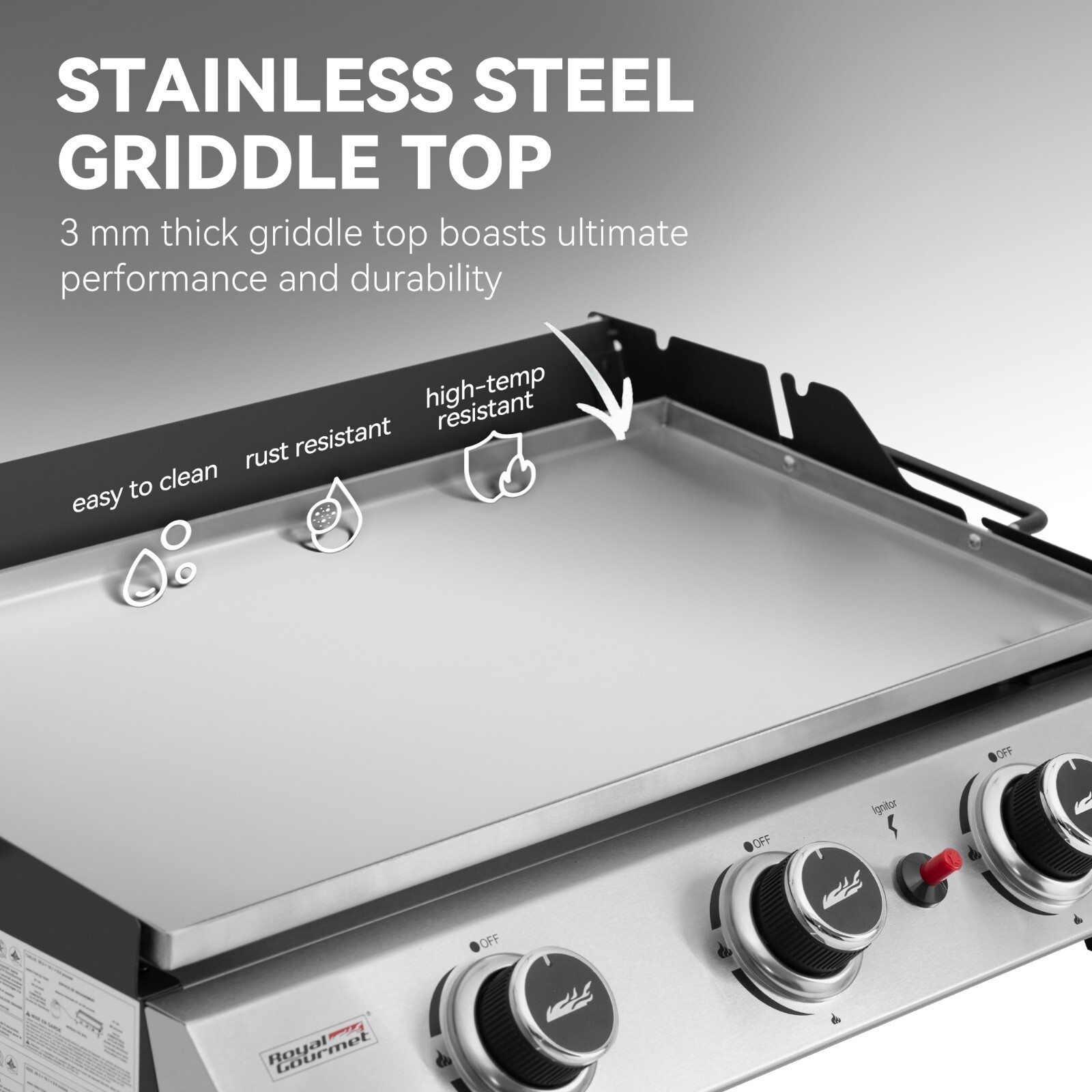 Royal Gourmet 24-Inch Tabletop Propane Griddle w/ Warming Rack & Two Handles