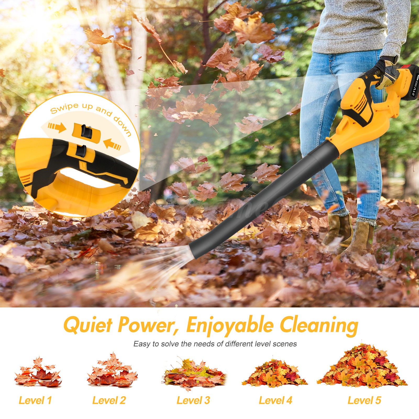 Leaf Blower Cordless 540 CFM Handheld Electric Leaf Blower with 2 Batteries 21V