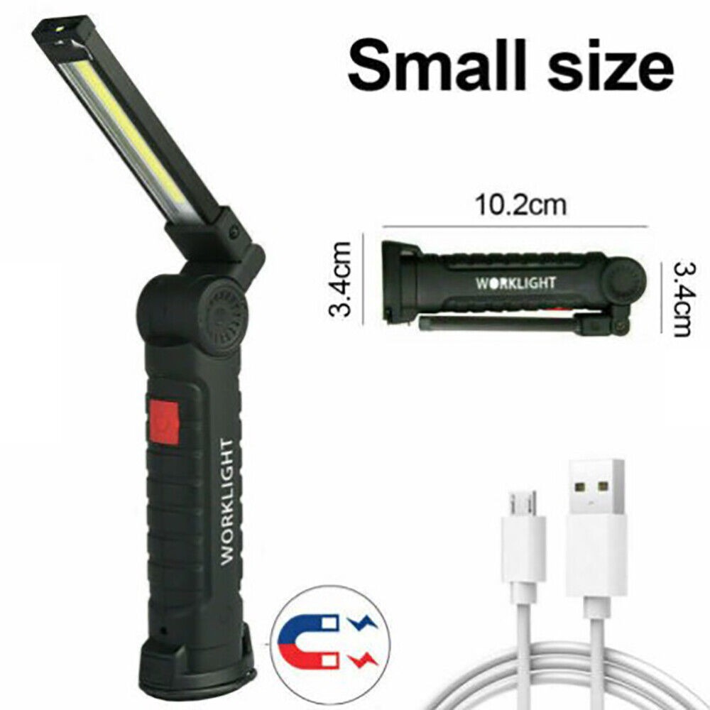 2 Pack Magnetic Base LED COB Work Light Rechargeable Mechanic Torch Flashlight