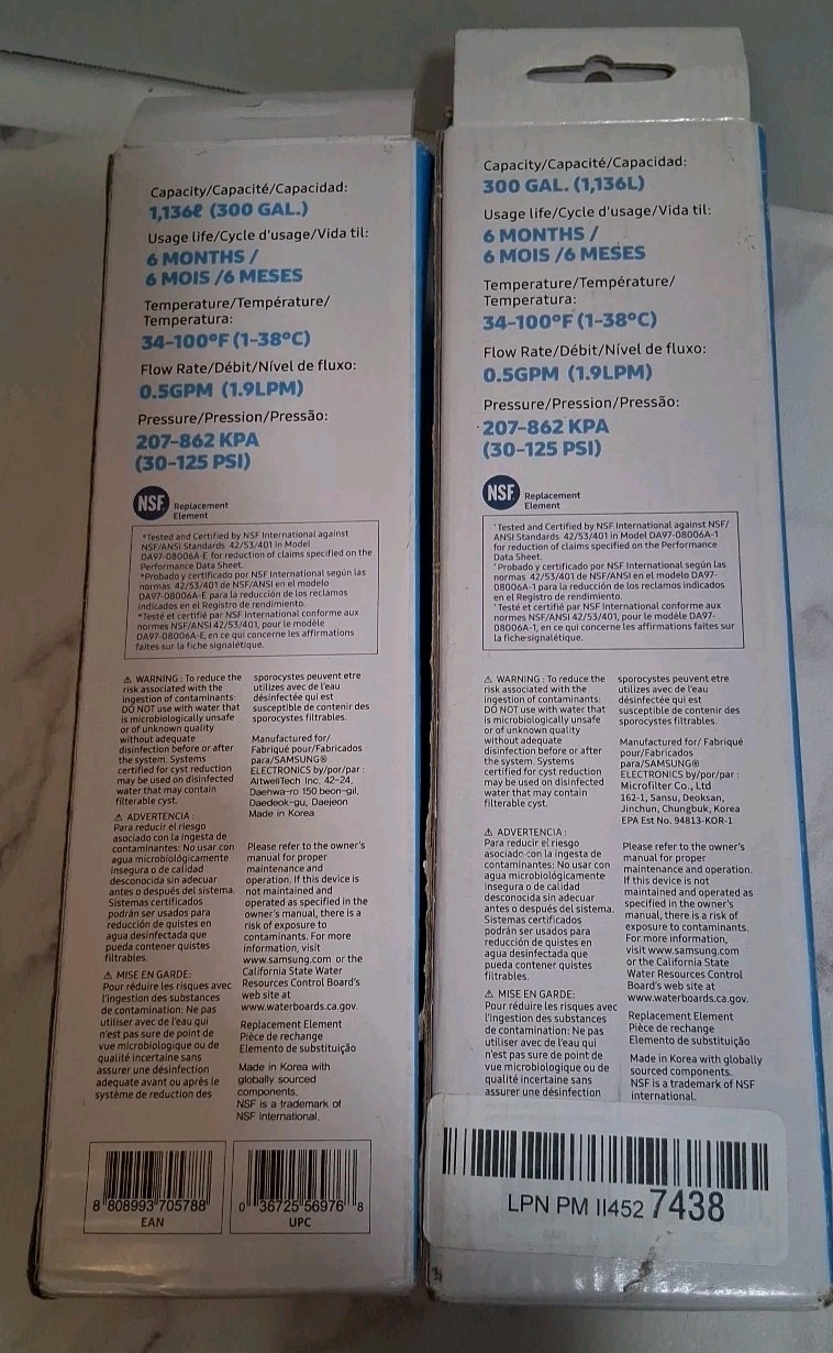 Samsung Replacement Refrigerator Water Filters DA29-00020B HAF-CIN/EXP Lot Of 2