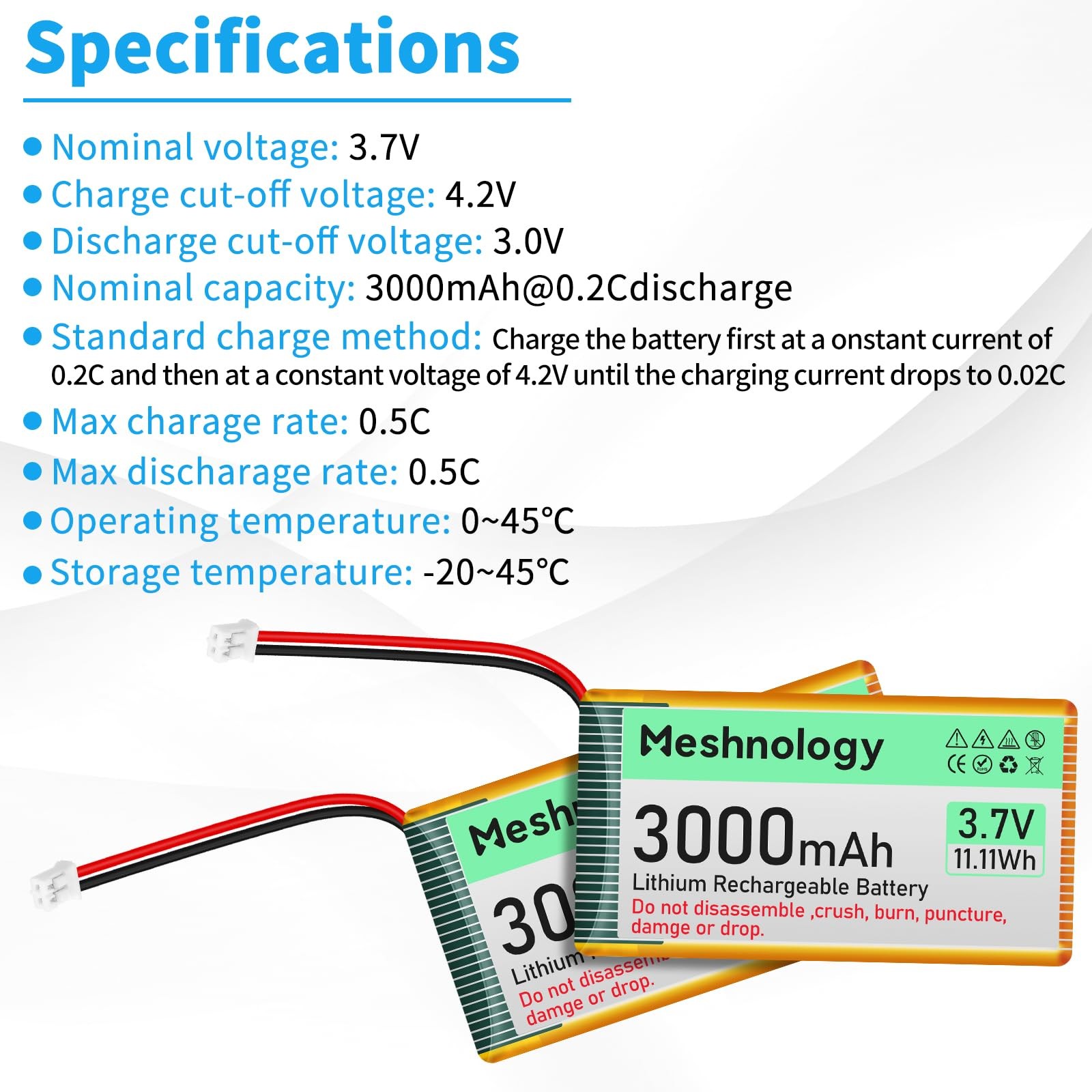 3.7V Lipo Battery 3000mAh 103665 Rechargeable Lithium Polymer Battery with US…