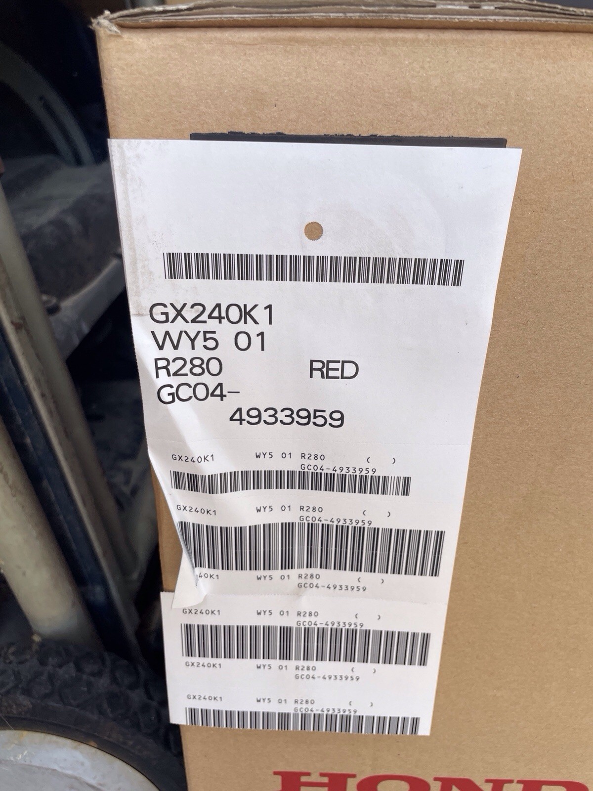 Honda GX240K1 Horizontal Threaded Crankshaft Oil Alert Red GC04-4933959