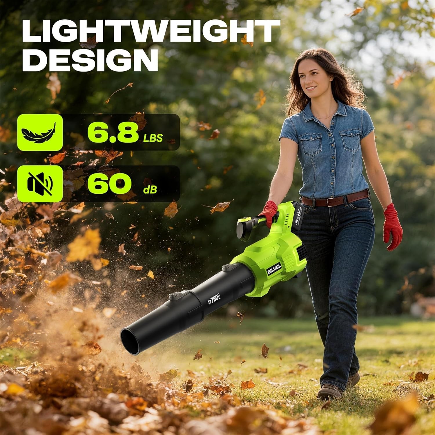 Cordless Leaf Blower with 2×6.0Ah Battery and Quick Charger, 750CFM 250MPH Hi…