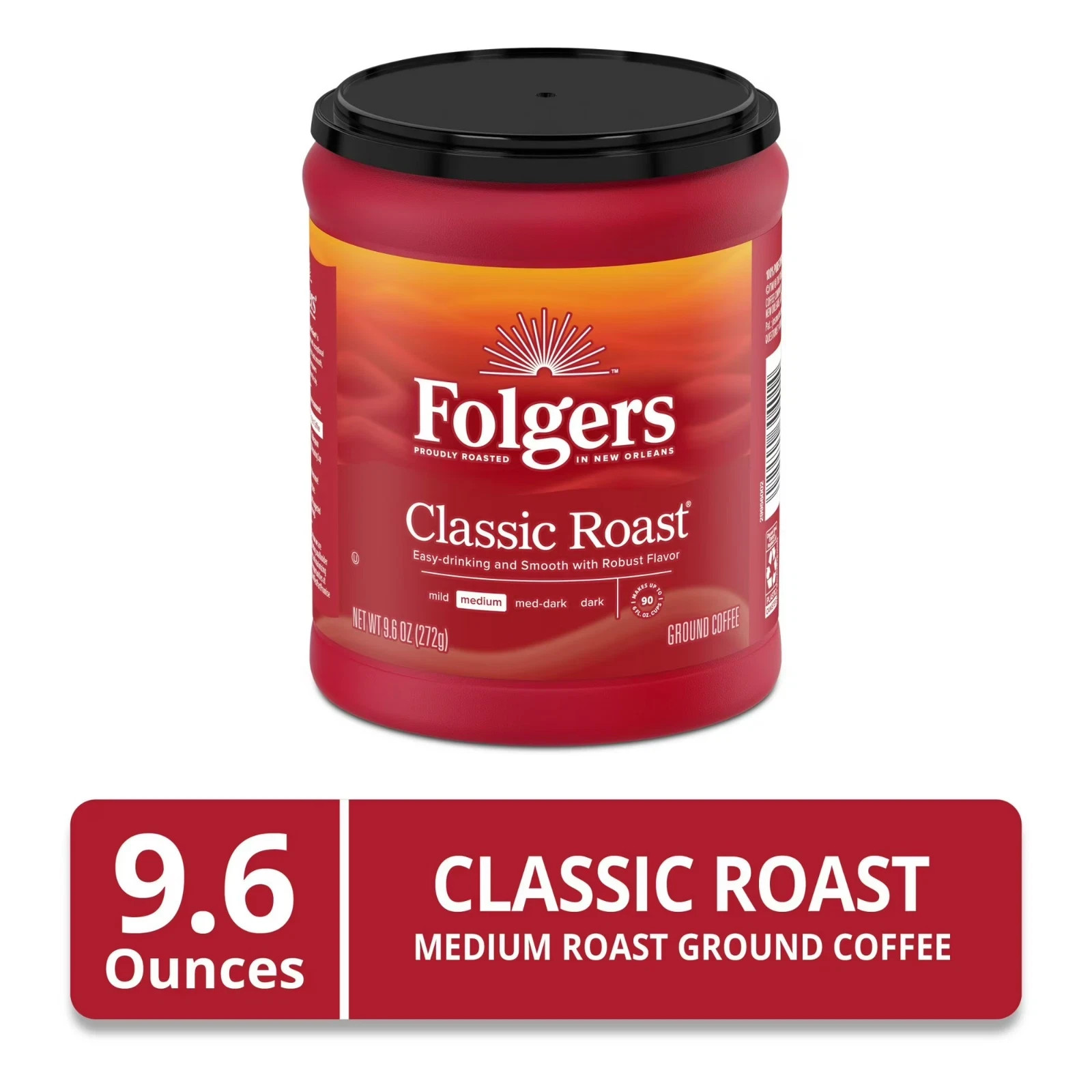 Folgers Classic Roast Ground Coffee, Medium Roast, 9.6 oz Canister,,