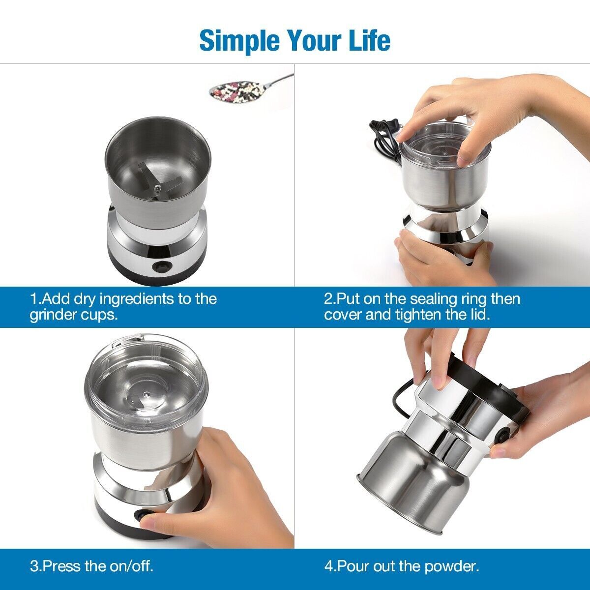 Electric Coffee Bean Grinder Nut Herb Grind Spice Crusher Mill Blender NEW