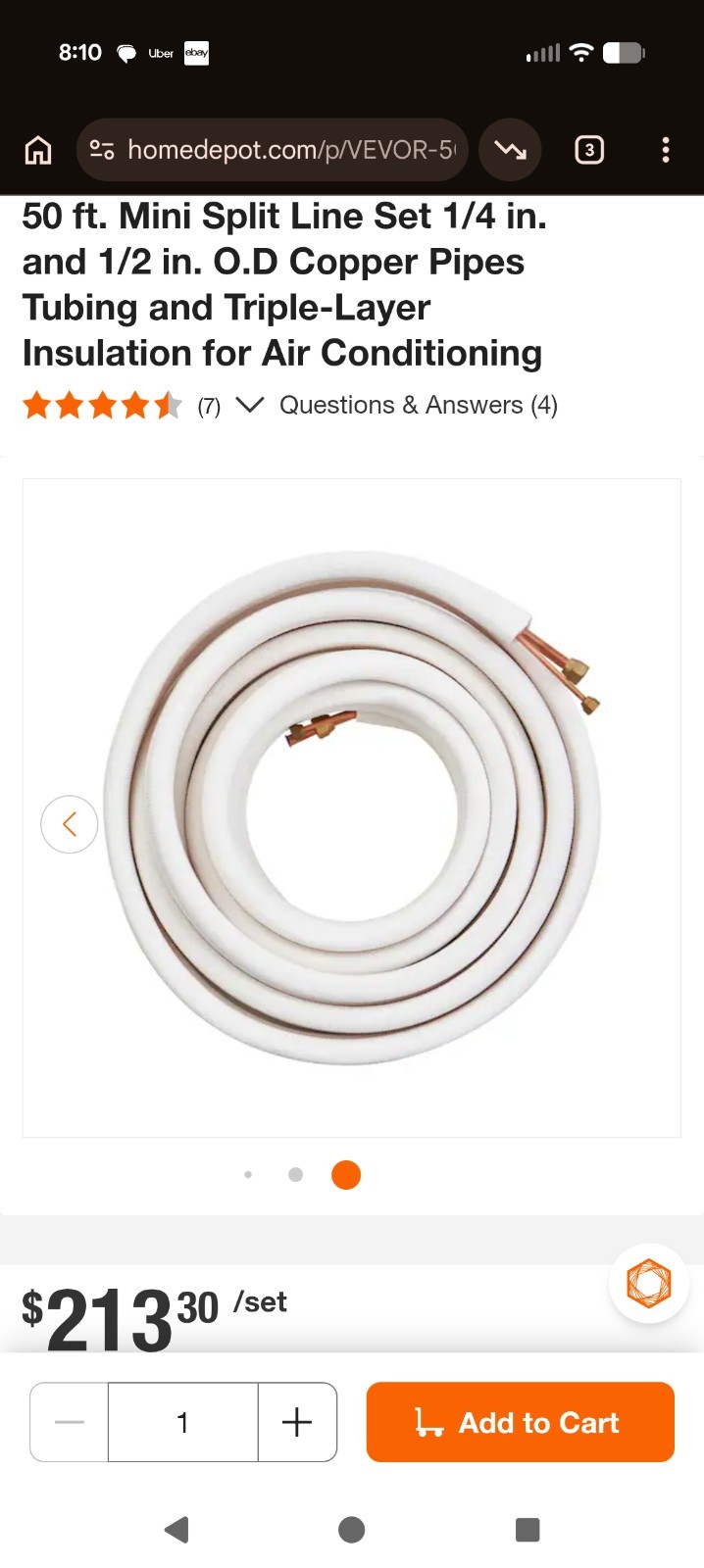 VEVOR 1/4″x1/2″ x50 Feet Mini Split Line Set Insulated Copper Tubing JSY-SS-SKU4
