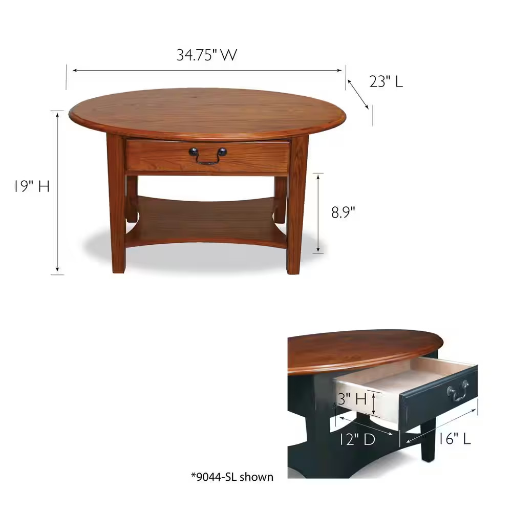 35 In. Oak Oval Wood Top Coffee Table with Shelf