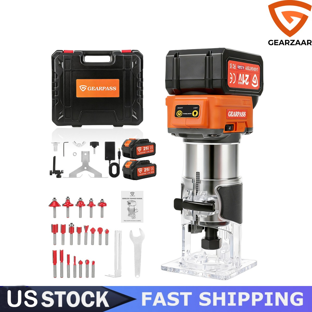 Upgraded 21V Brushless Compact Cordless Wood Router Tool 6 Speeds 2x 21V