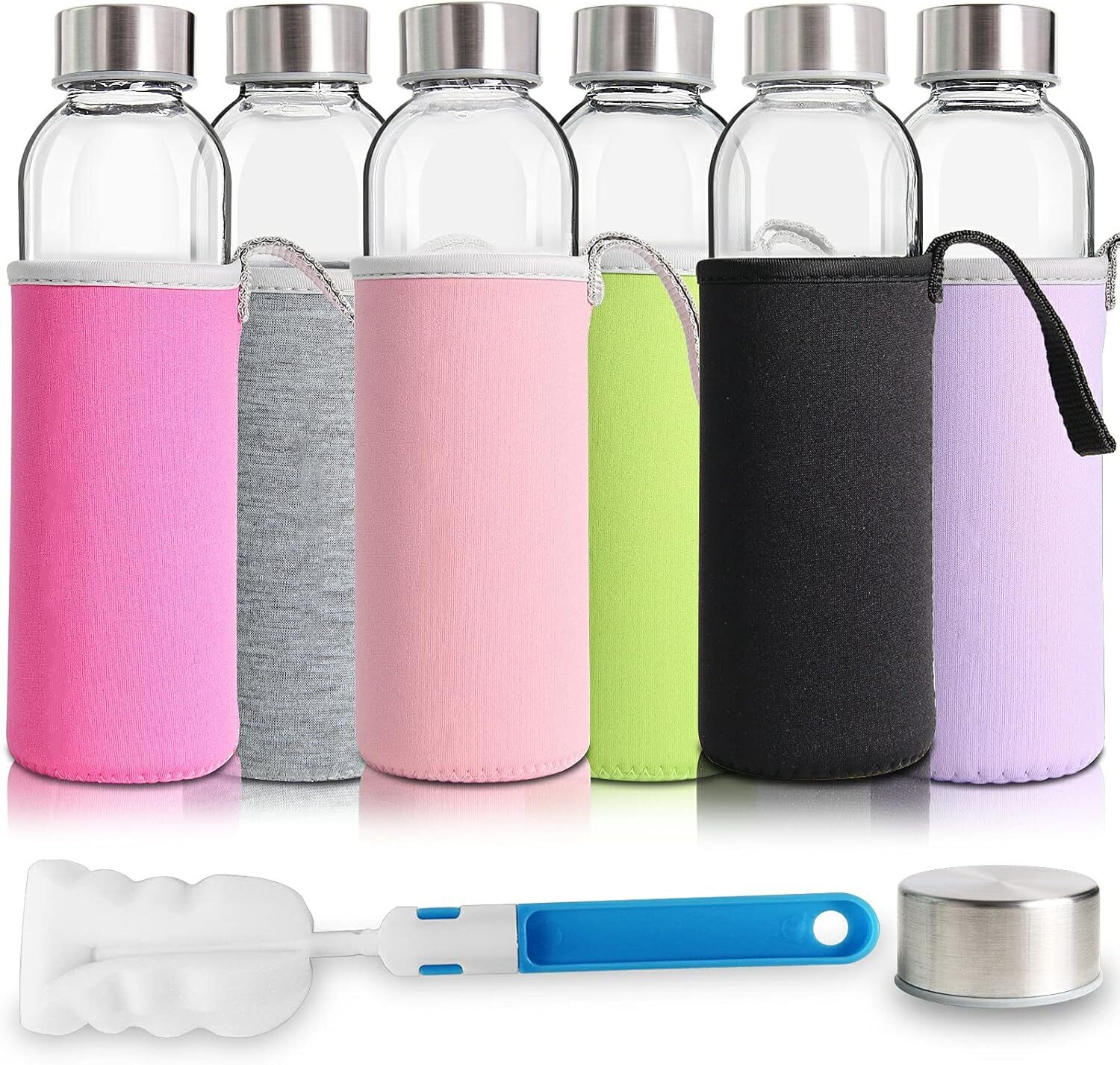 Glass Water Bottles 18Oz Bottles for Beverage and Juicer Use Stainless Steel Cap
