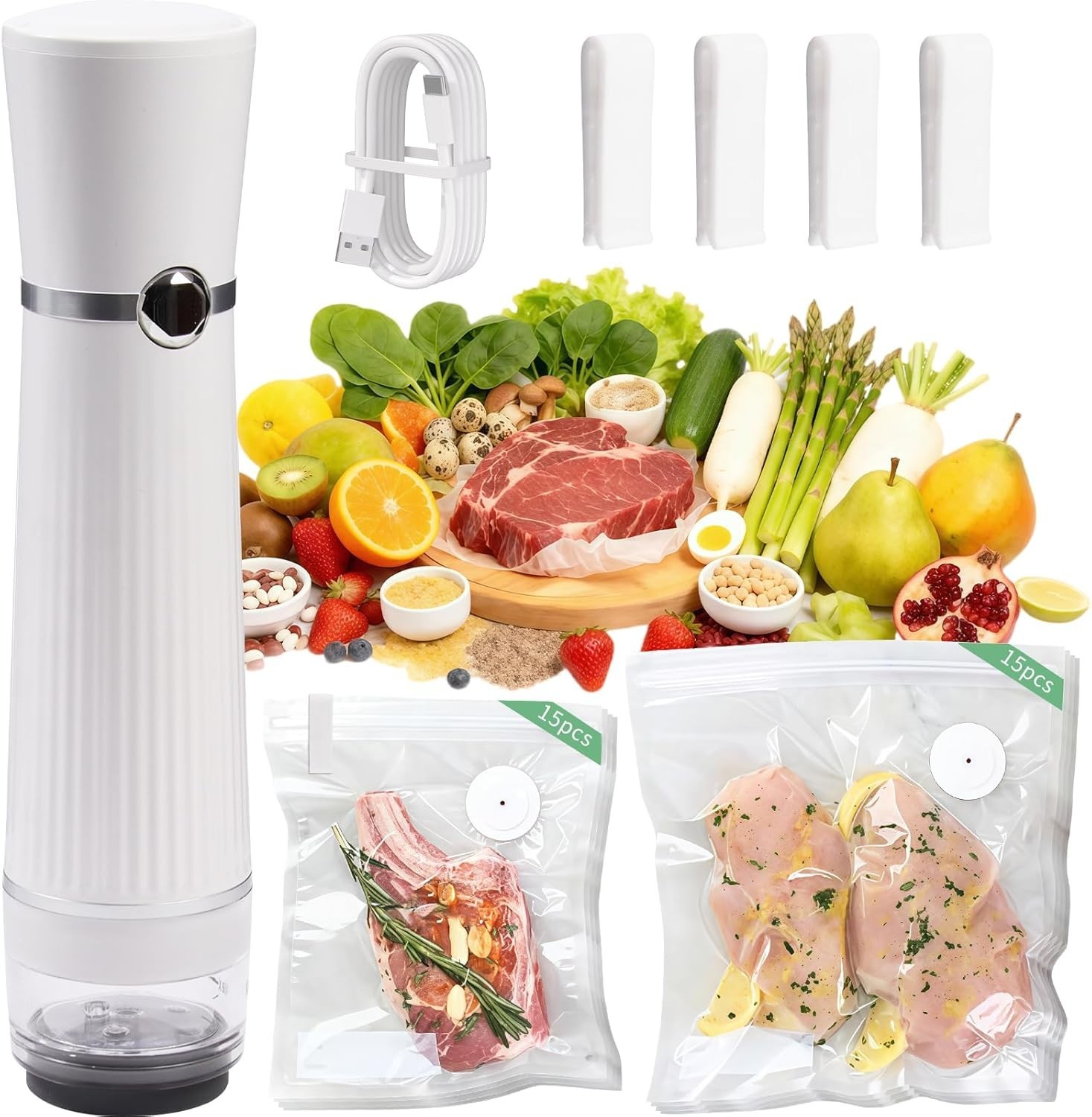 Handheld Vacuum Sealer, Detachable & Easy to Clean, Includes 30 Reusable Bags,