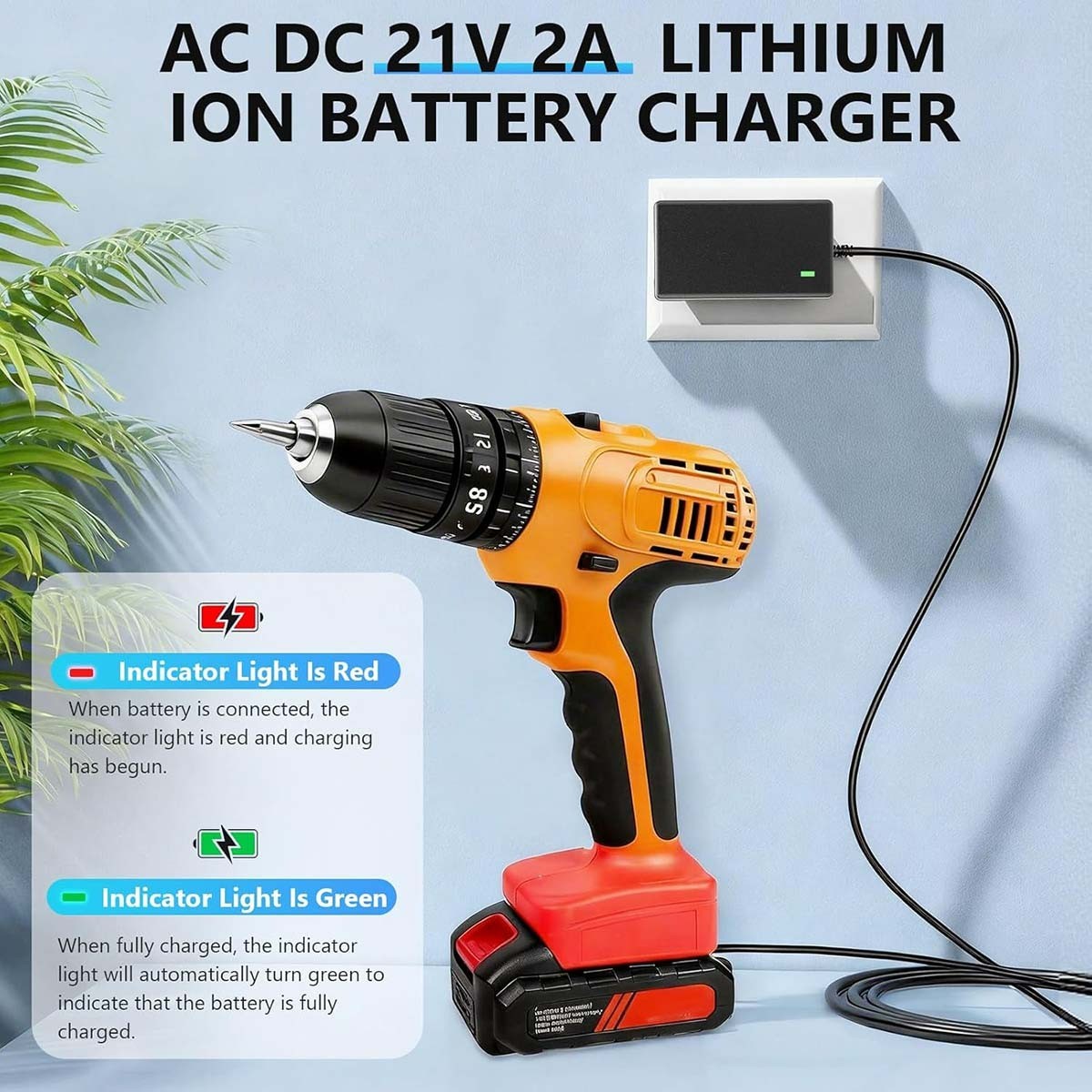 21V 2A Lithium Battery Charger Adapter for Headlight, Toy Car, Electric Drills