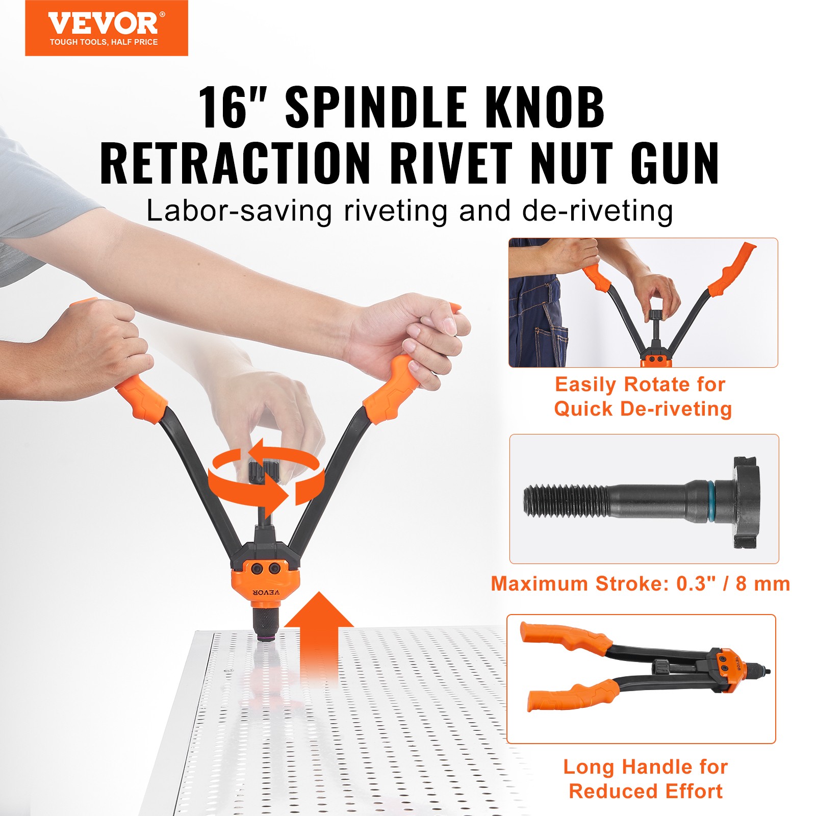 VEVOR Rivet Nut Tool 16in Rivnut Tool Kit 13 PCS Mandrels and 186 PCS Rivet Nuts