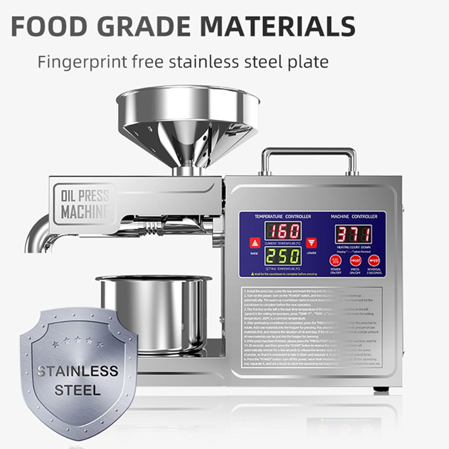 Oil Press Machine Oil Extractor Commercial Automatic Stainless Steel Cold Press