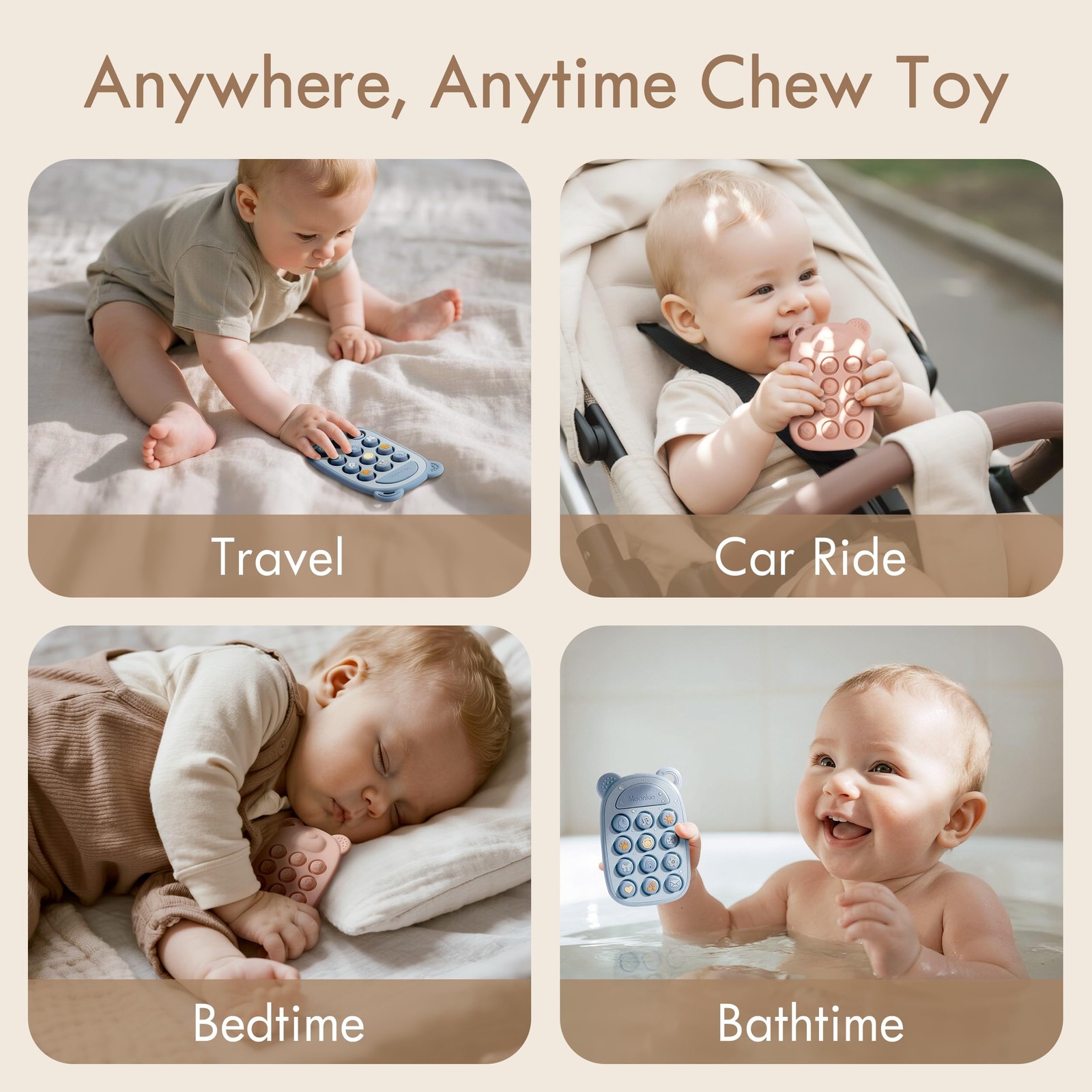 Moonkie Silicone Press Phone Teething Toy for Baby 3 Months+ | Soft BPA-Free Tee