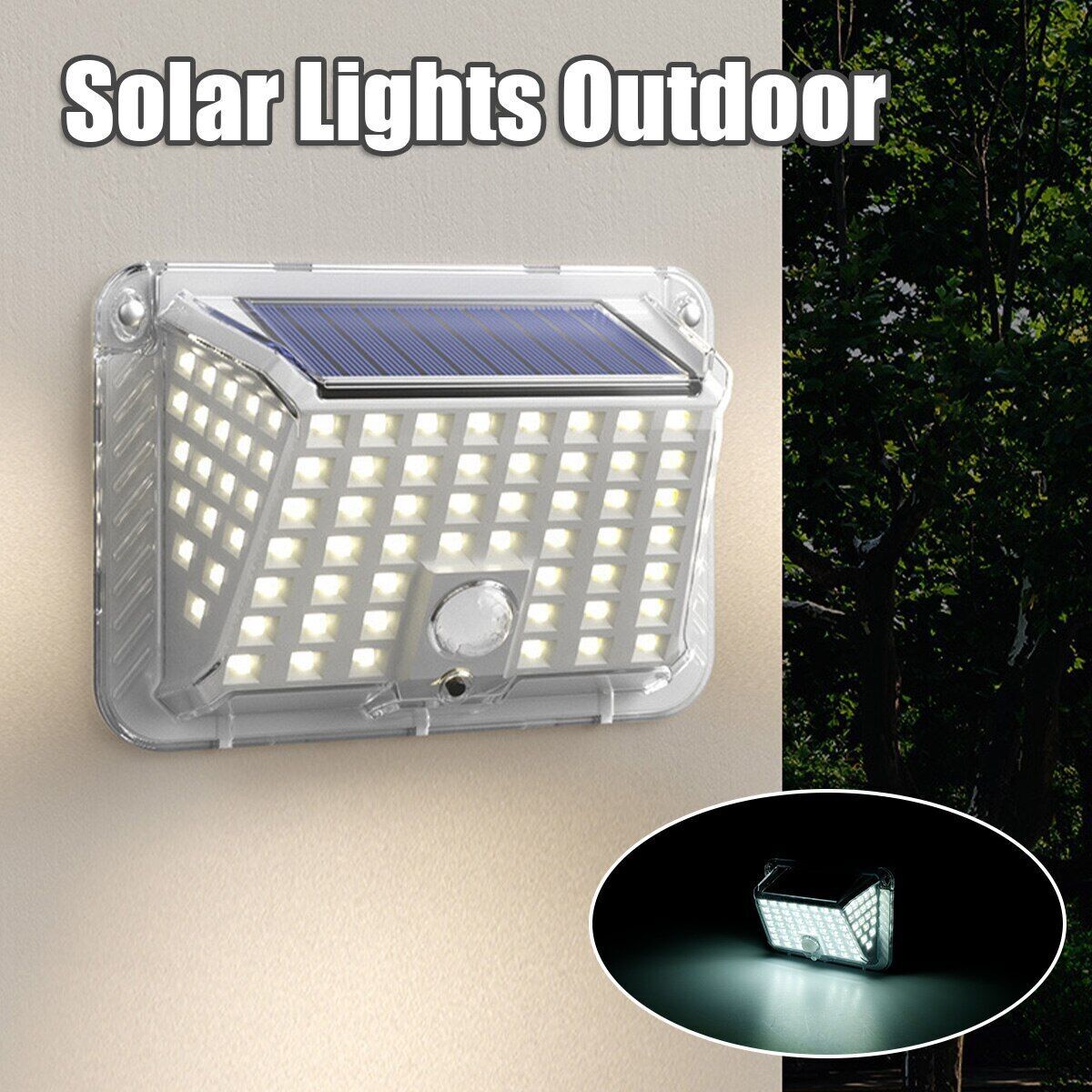 PFCTART 90 LED Solar Wall Light Outdoor Garden Motion Sensor Security Flood Lamp