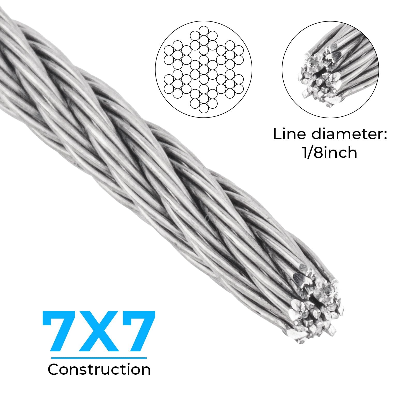 SIDAZON 1/8 inch Wire Cable,100ft Rope Metal Cable 1/8″x100FT, Silver