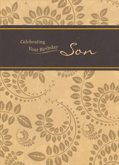 Shiny Swirling Vines on Light Brown: Son – Birthday Card by Designer Greetings