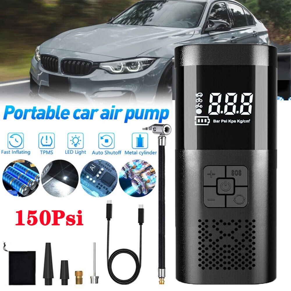 150 PSI Air Compressor Tire Inflator Fits Car Moto Bike Tires Air Pump Portable