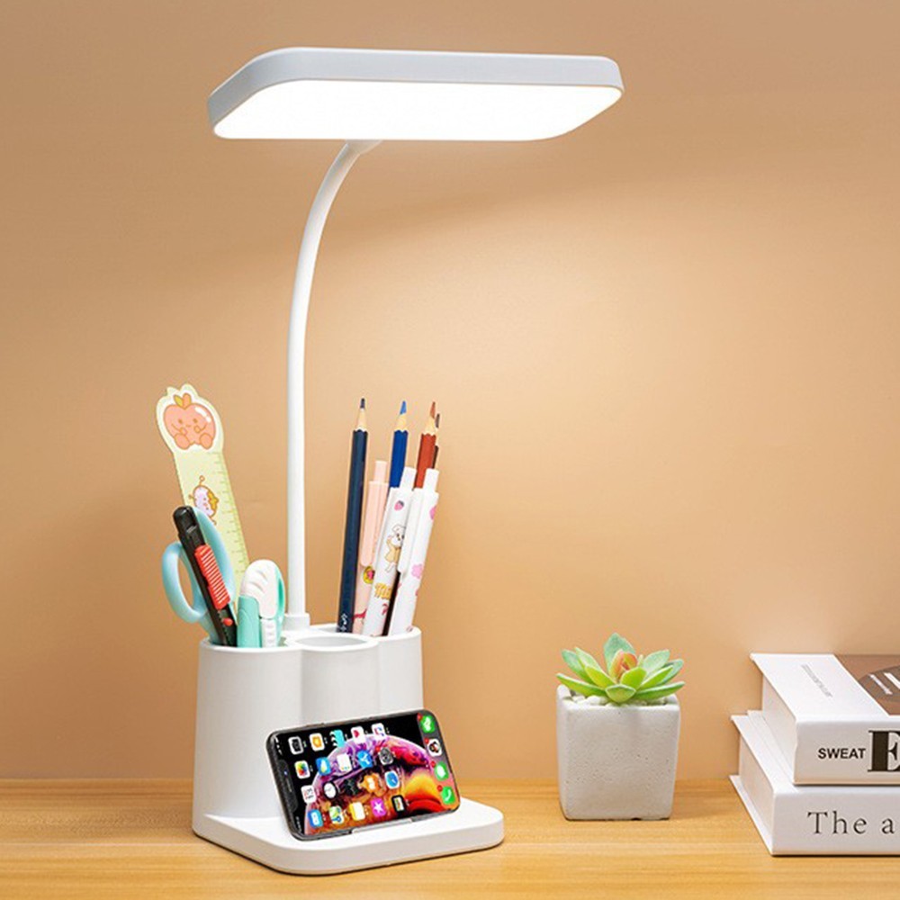 USB Rechargeable LED Desk Lamp Table Light with Pen Holder for Home Office Study