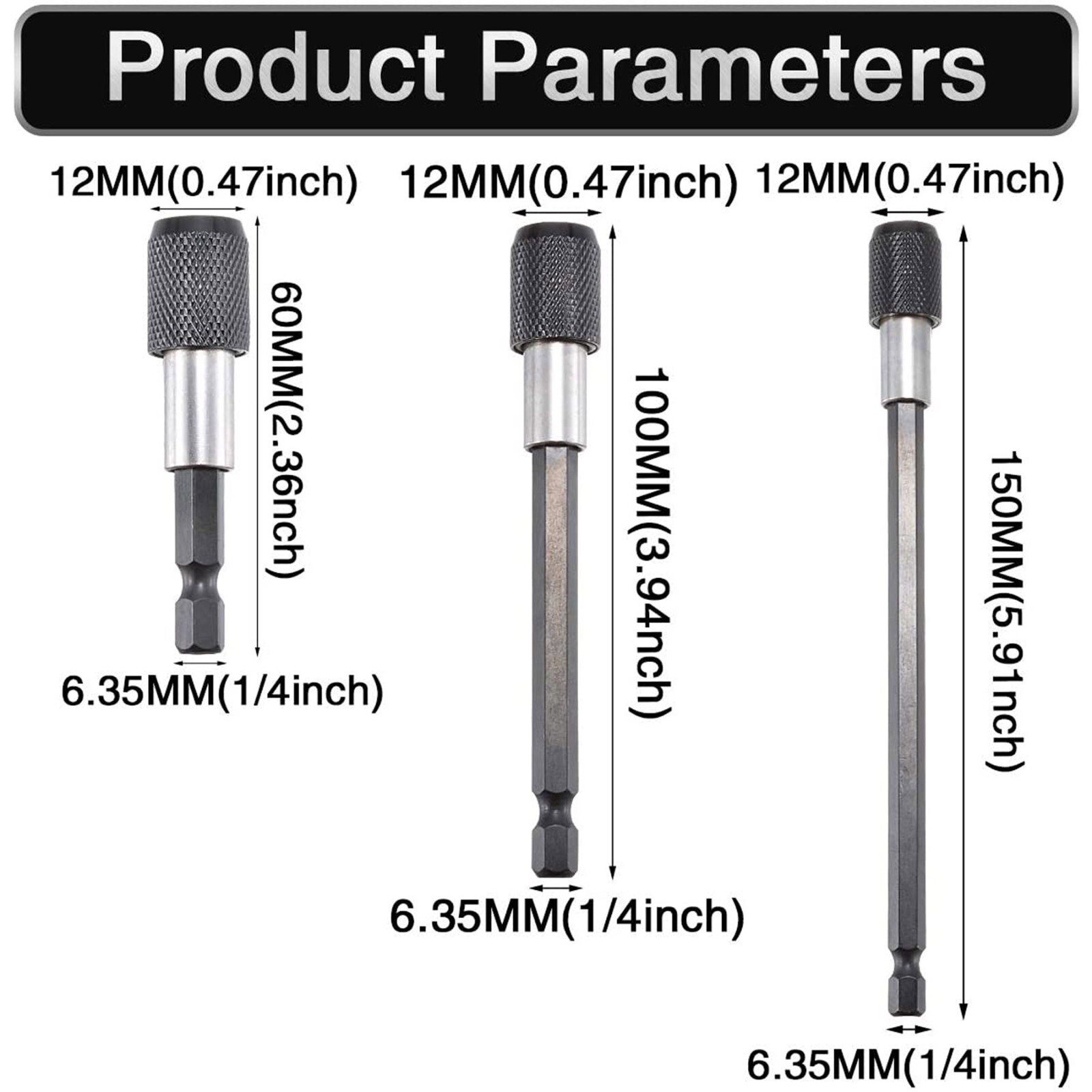 6Pc Magnetic Extension Socket Drill Bit Holder Screwdriver 1/4″ Hex Shank Quick