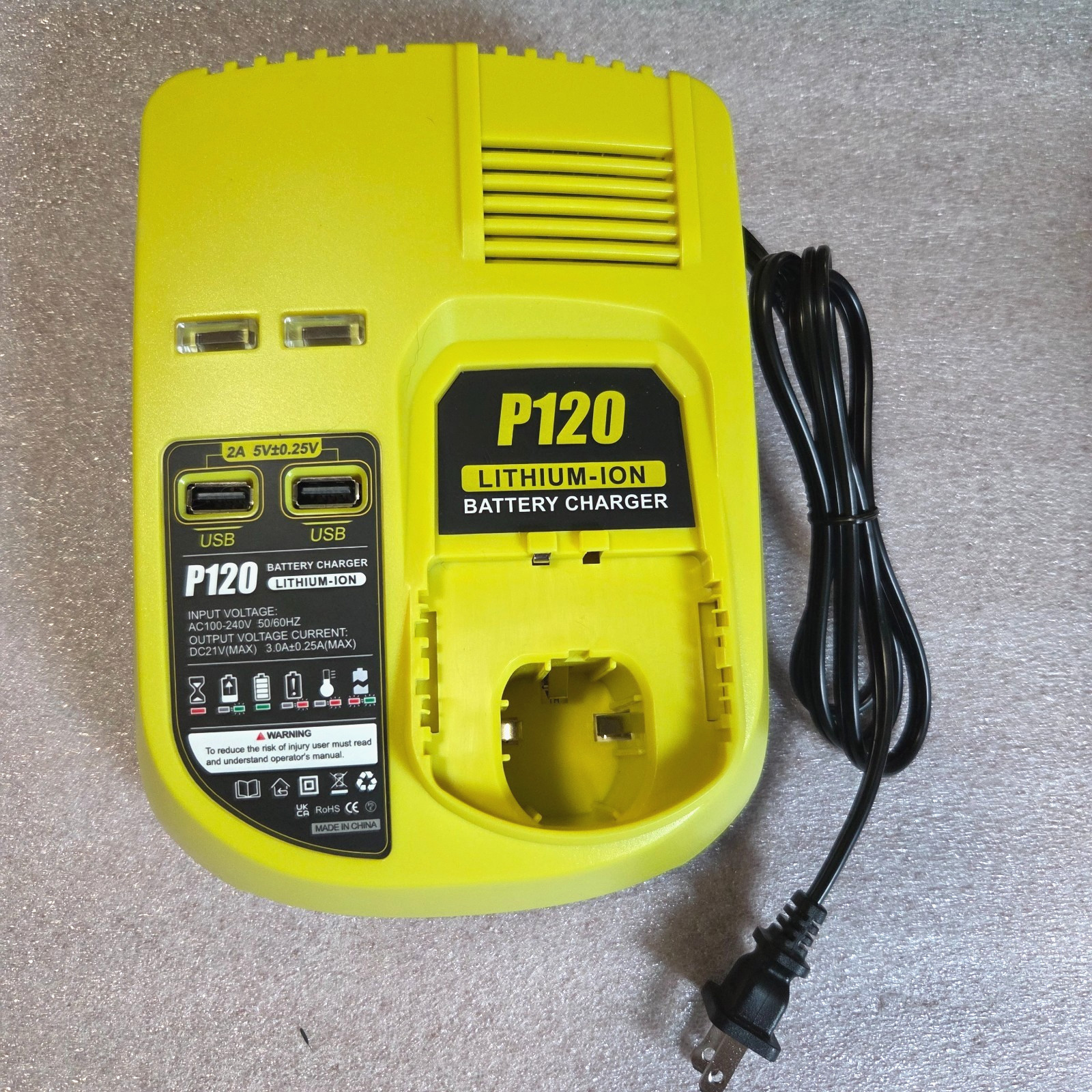 P117 Upgraded P120 with 2 USB Port Charger Replacement for Ryobi P117 P118 P119