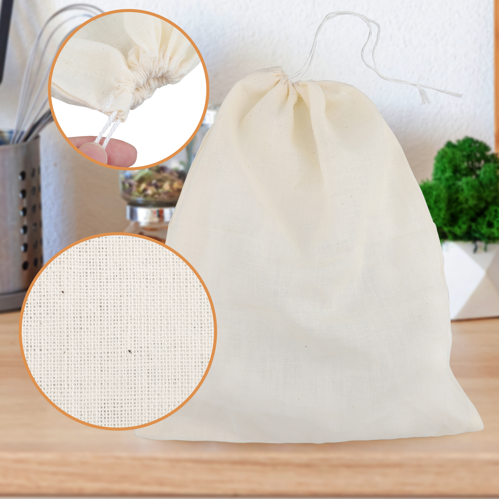 3PCS Organic Cotton Nut Milk Bag Reusable Food Strainer Brew Coffee Cheese Cloth