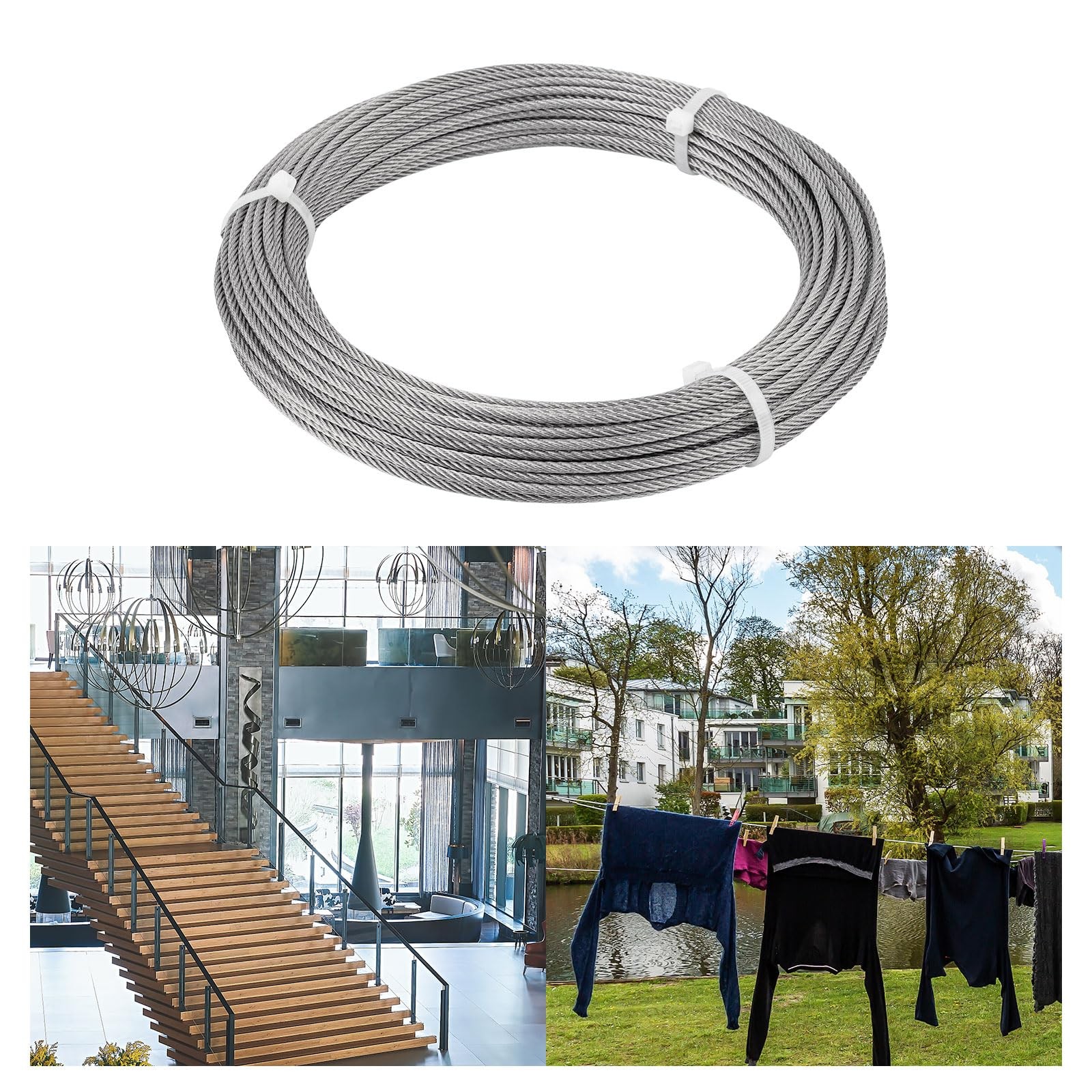 SIDAZON 1/8 inch Wire Cable,100ft Rope Metal Cable 1/8″x100FT, Silver