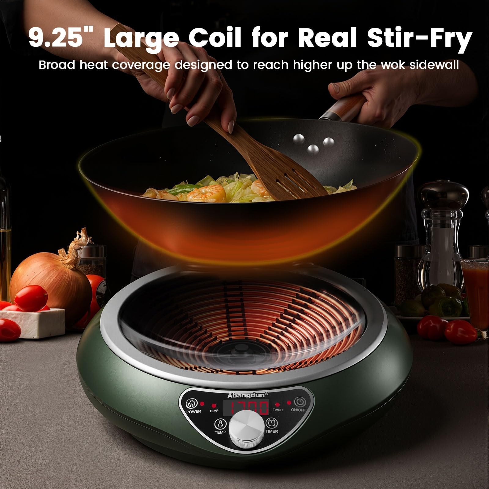 Abangdun 1700W 100V~185V Induction Cooktop Concave Wok Burner Portable Stove
