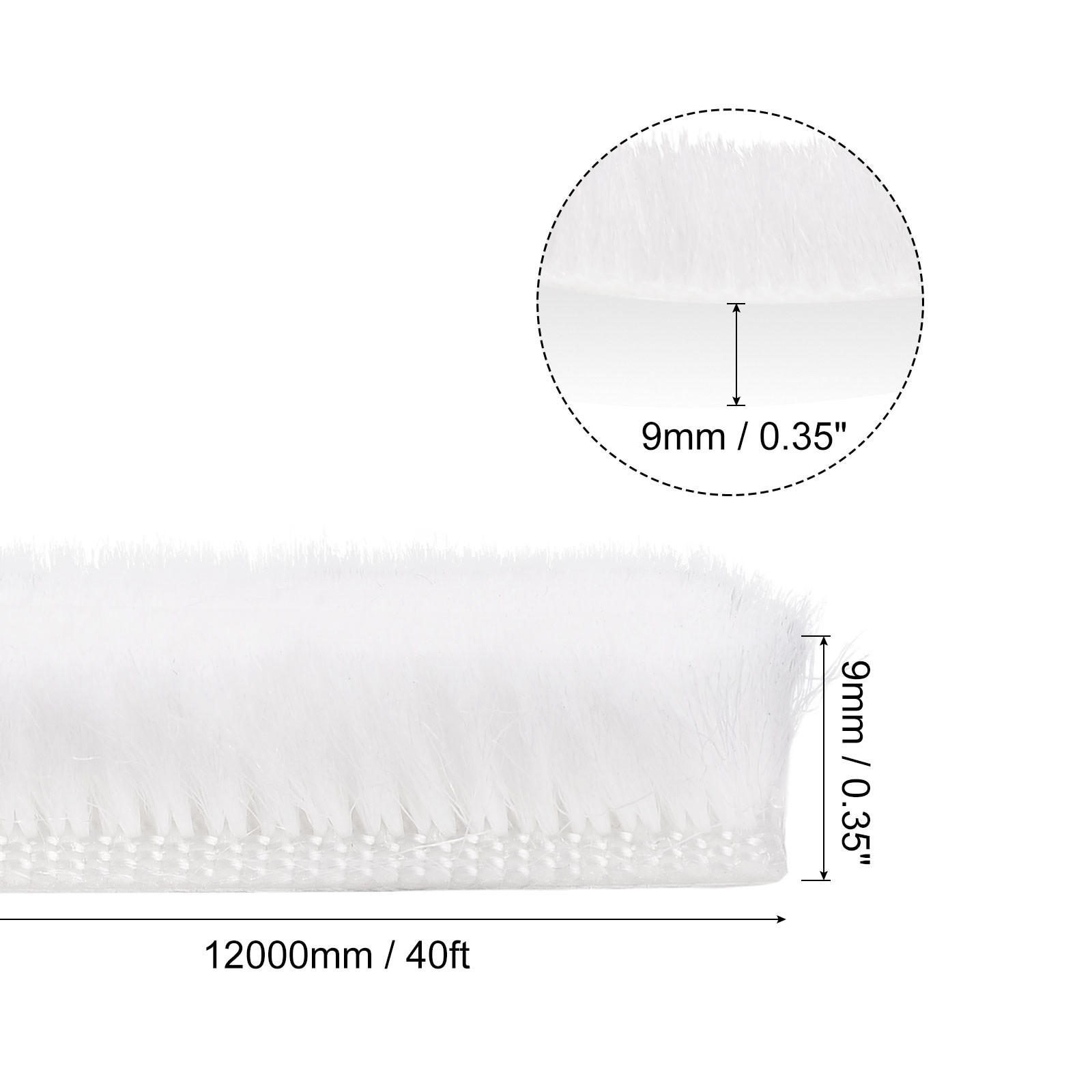 40ft L x 0.35″ W x 0.35″ H Self-Adhesive Seal Weatherstrip Sweep Brush White